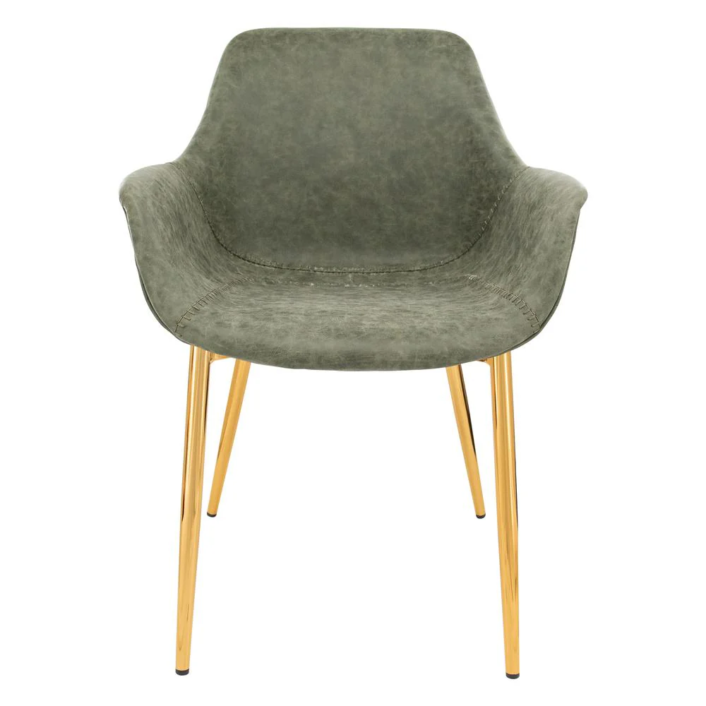 LeisureMod Markley Modern Leather Dining Arm Chair With Gold Metal Legs - ECG26G