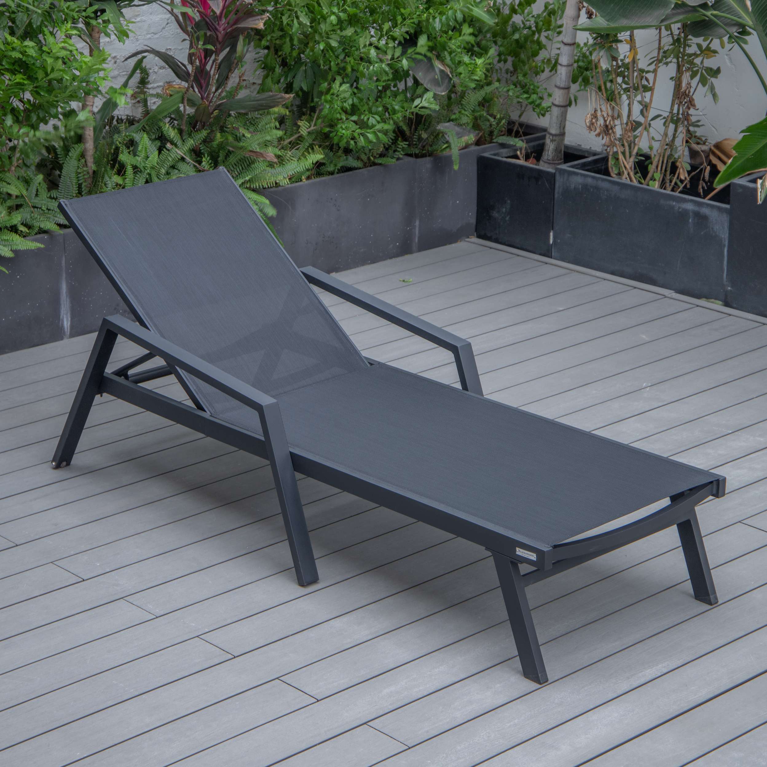 LeisureMod Marlin Patio Chaise Lounge Chair With Armrests in Black Aluminum Frame, Set of 2 - Image 15