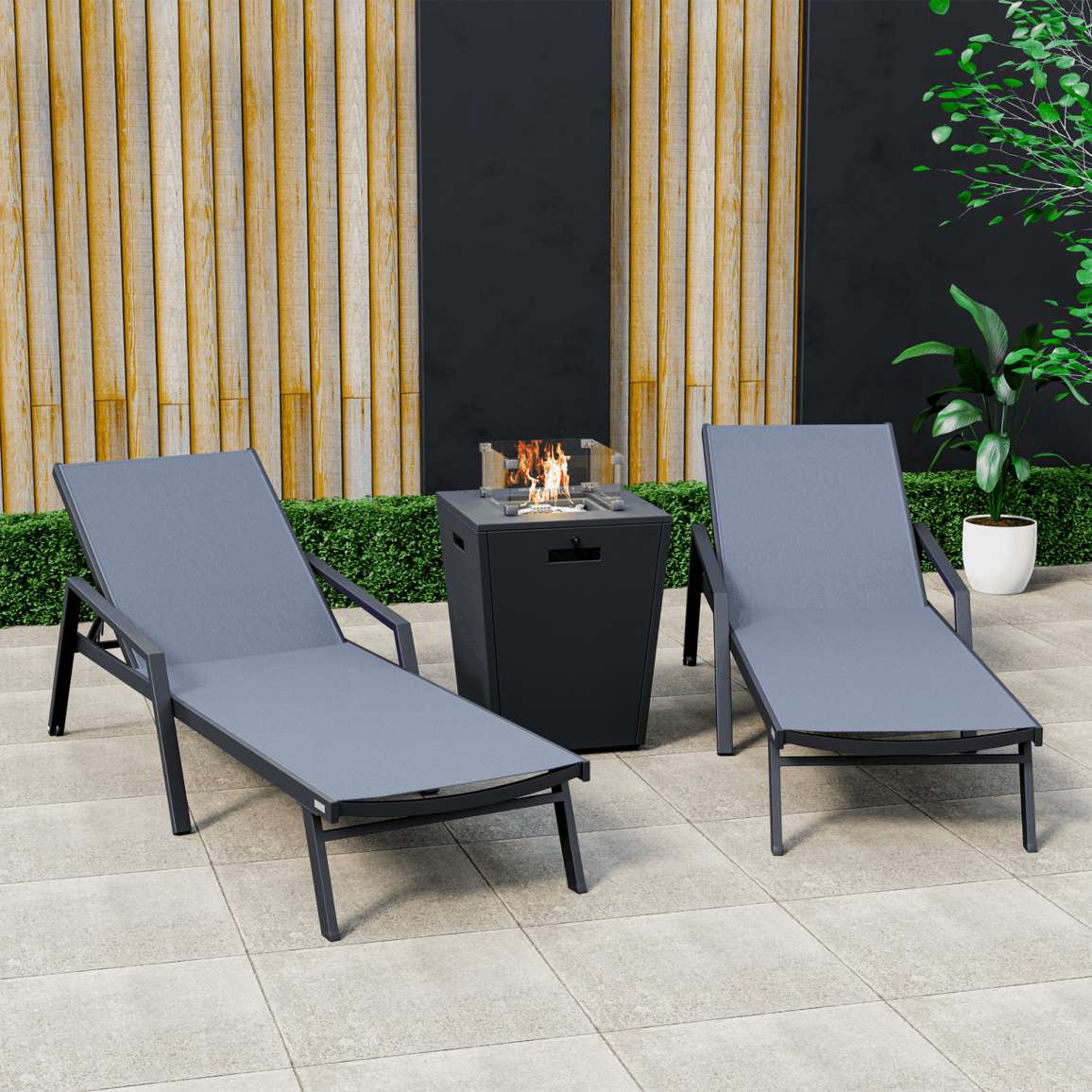 LeisureMod Marlin Patio Chaise Lounge Chair With Armrests in Black Aluminum Frame, Set of 2 - Image 23