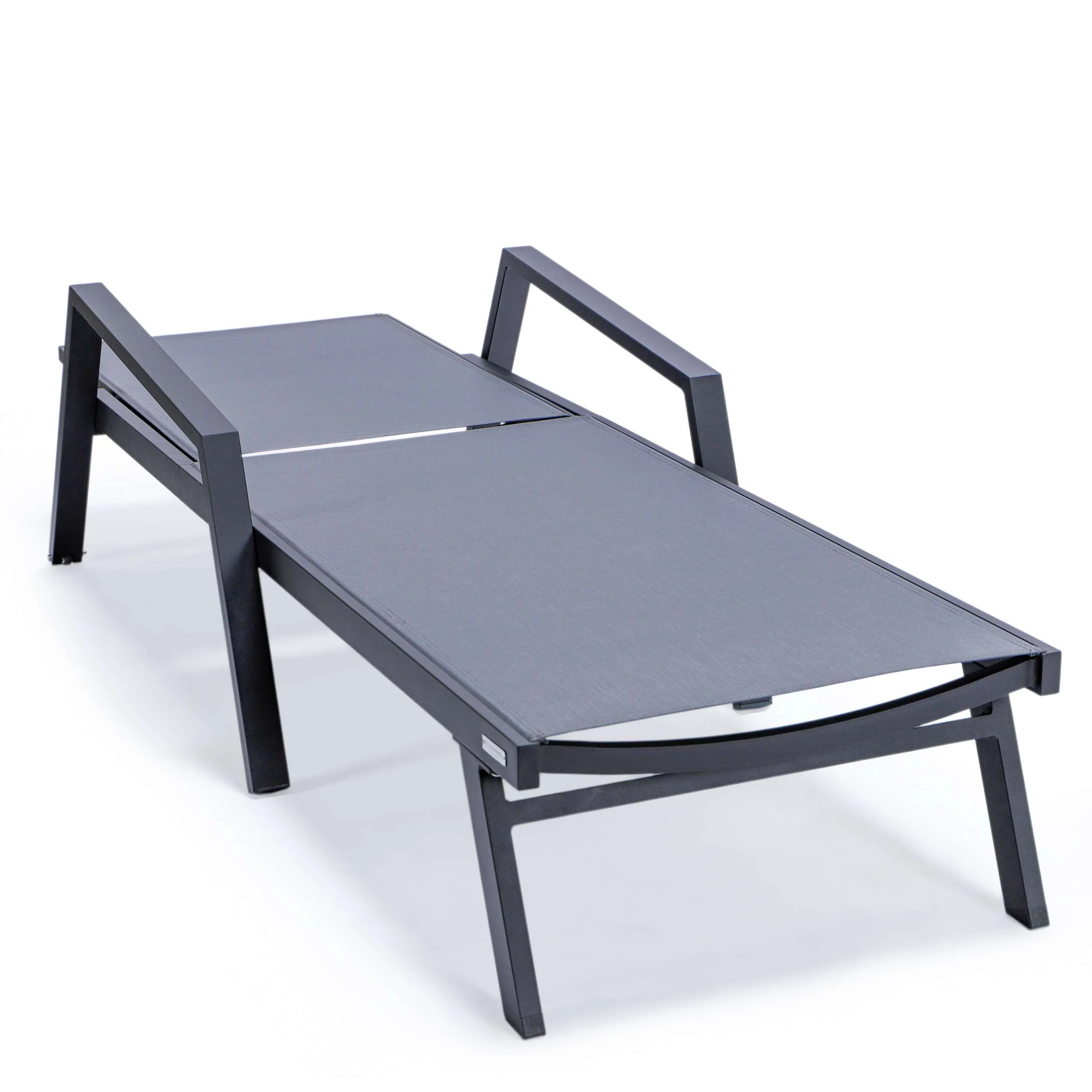LeisureMod Marlin Patio Chaise Lounge Chair With Armrests in Black Aluminum Frame, Set of 2 - Image 33