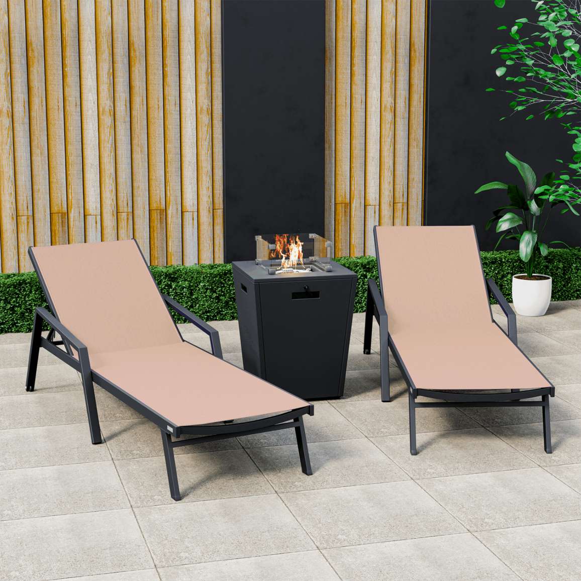 LeisureMod Marlin Patio Chaise Lounge Chair With Armrests in Black Aluminum Frame, Set of 2 - Image 50