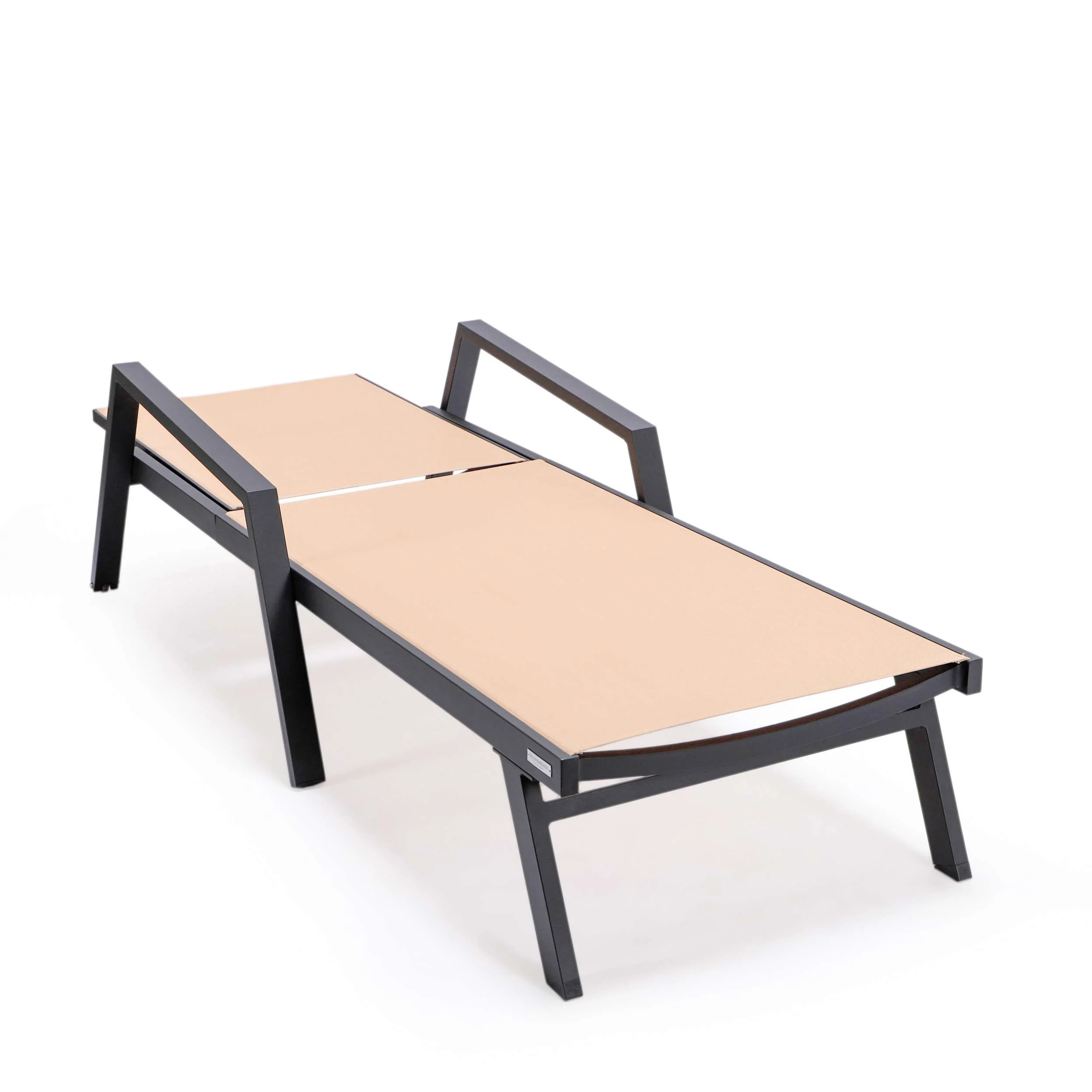 LeisureMod Marlin Patio Chaise Lounge Chair With Armrests in Black Aluminum Frame, Set of 2 - Image 57