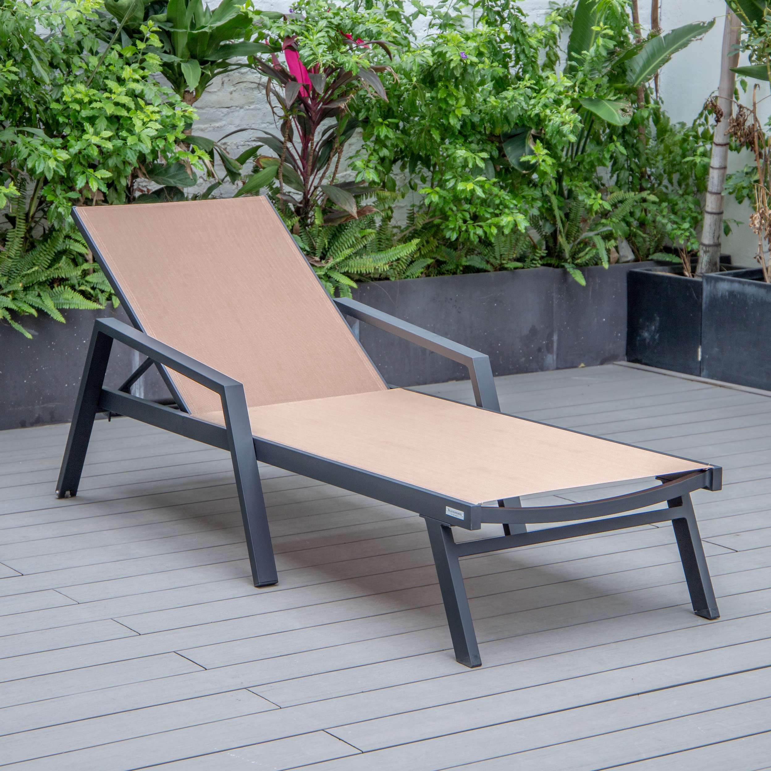 LeisureMod Marlin Patio Chaise Lounge Chair With Armrests in Black Aluminum Frame, Set of 2 - Image 65