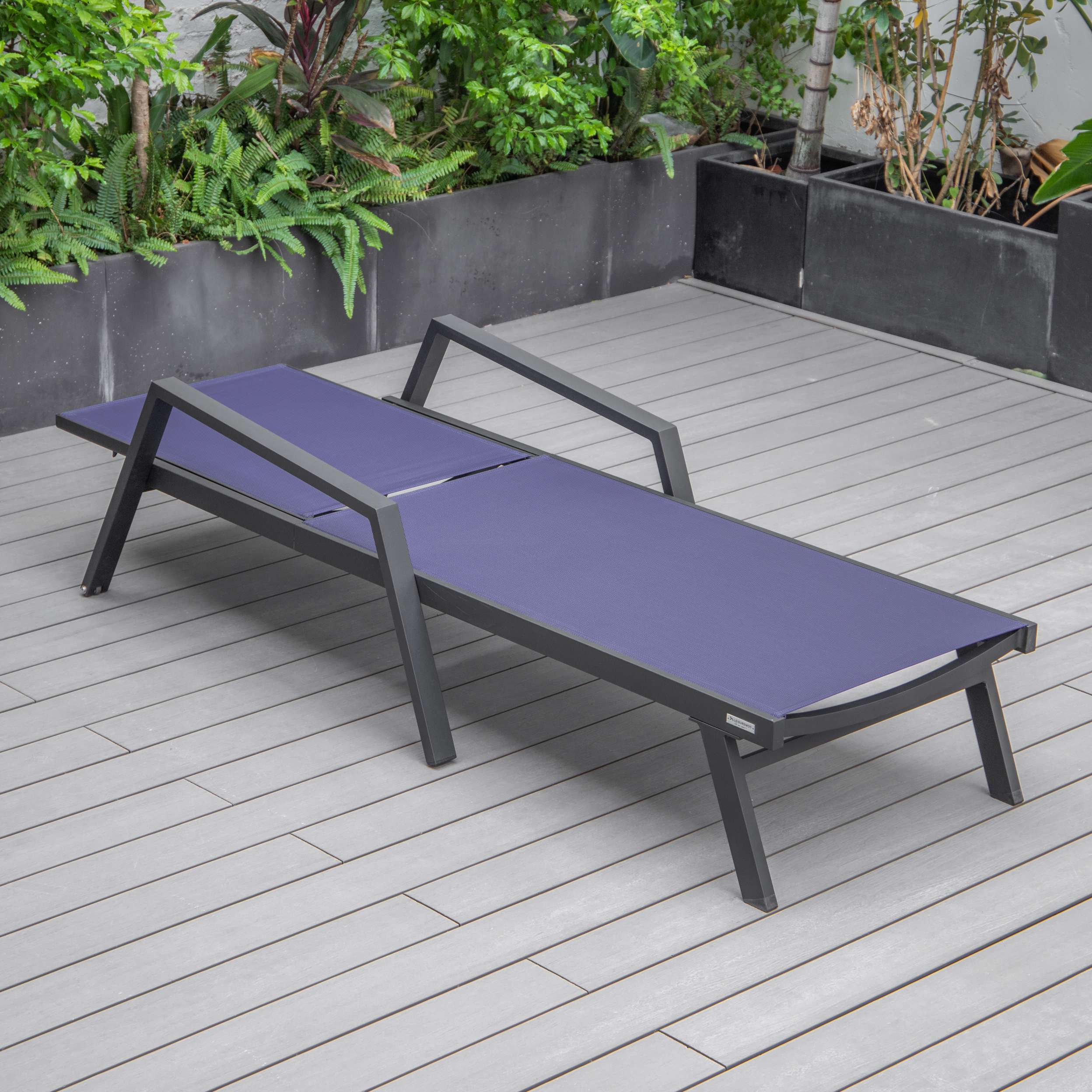 LeisureMod Marlin Patio Chaise Lounge Chair With Armrests in Black Aluminum Frame, Set of 2 - Image 84