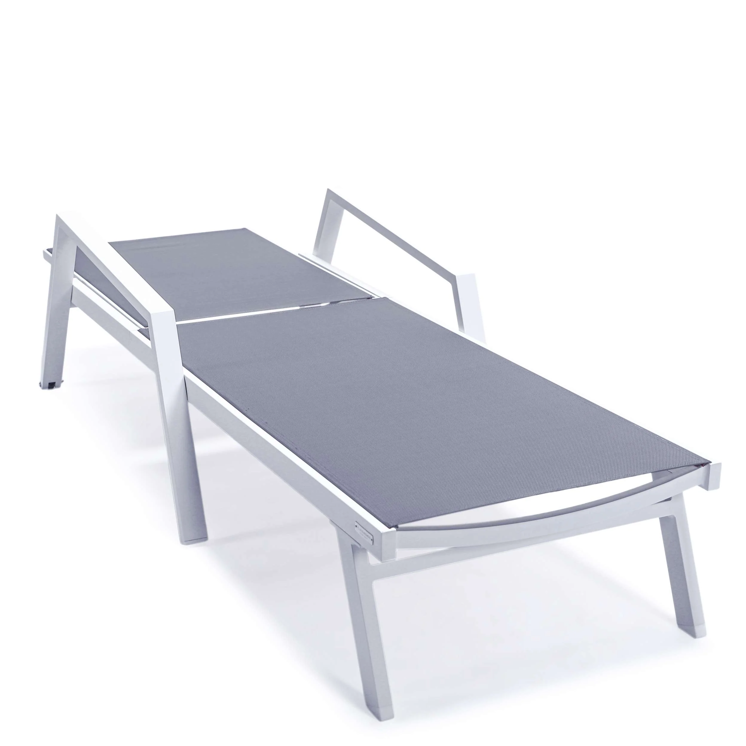 LeisureMod Marlin Patio Chaise Lounge Chair With Armrests in White Aluminum Frame, Set of 2 - Image 26