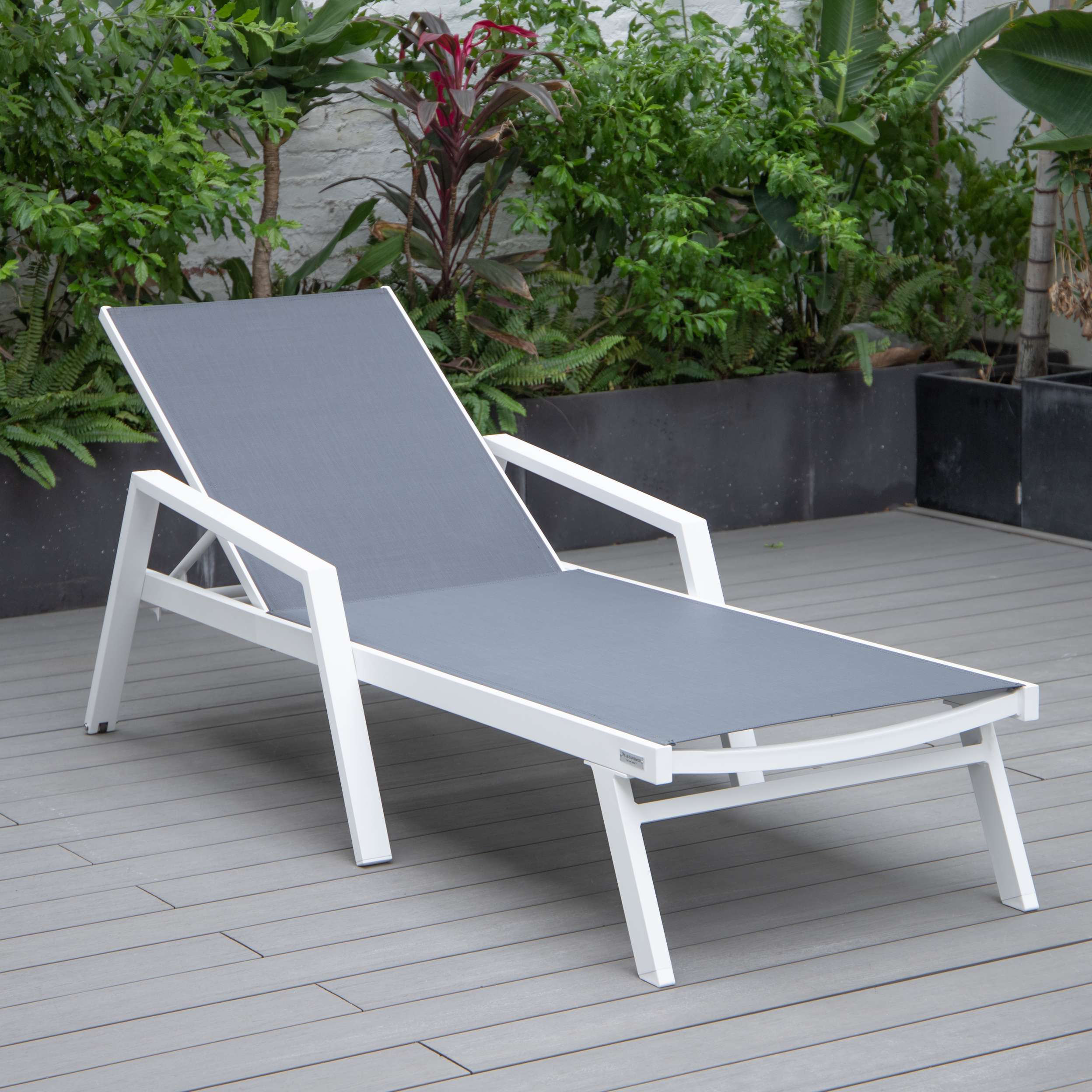 LeisureMod Marlin Patio Chaise Lounge Chair With Armrests in White Aluminum Frame, Set of 2 - Image 30