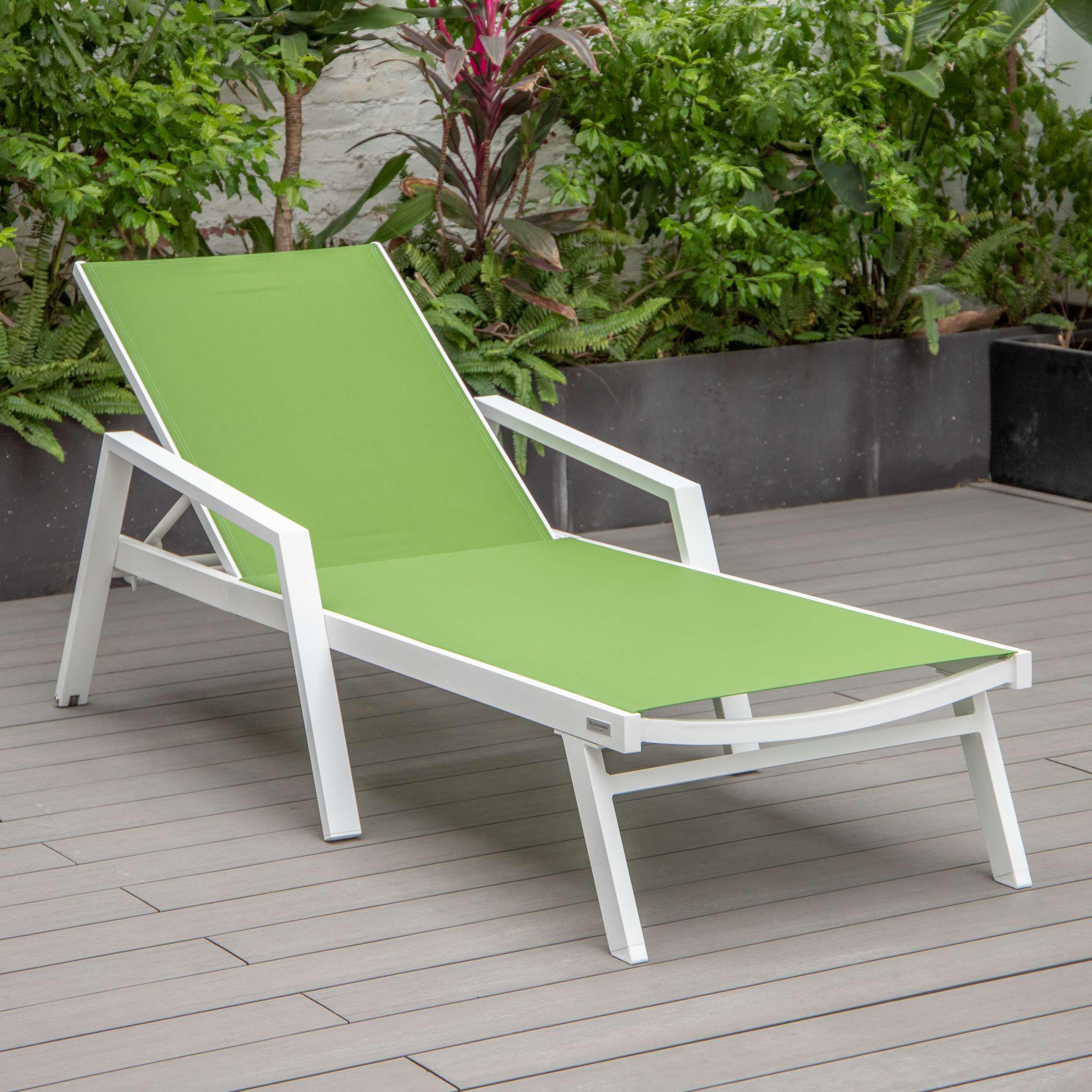 LeisureMod Marlin Patio Chaise Lounge Chair With Armrests in White Aluminum Frame, Set of 2 - Image 53