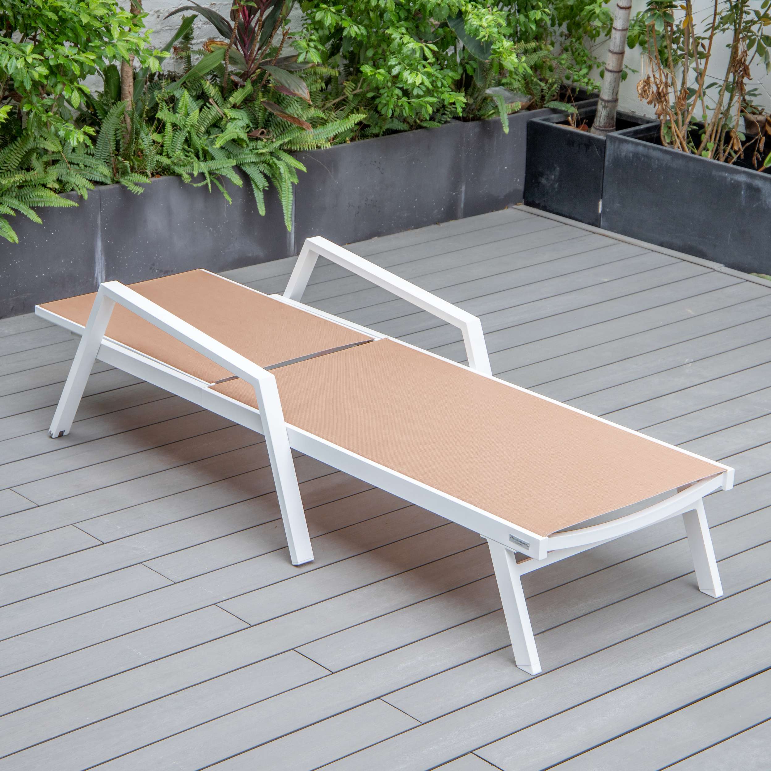 LeisureMod Marlin Patio Chaise Lounge Chair With Armrests in White Aluminum Frame, Set of 2 - Image 76