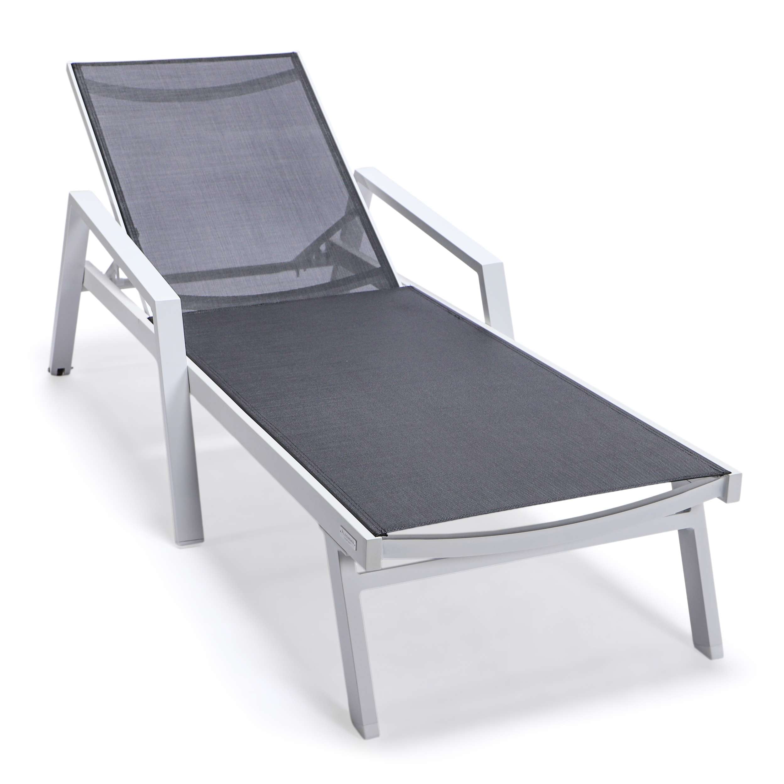 LeisureMod Marlin Patio Chaise Lounge Chair With Armrests in White Aluminum Frame, Set of 2 - Image 9