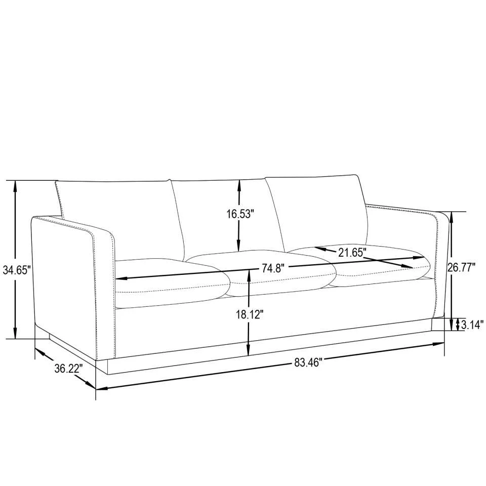 LeisureMod Nervo Modern Mid-Century Upholstered Leather Sofa with Gold Frame - Image 29