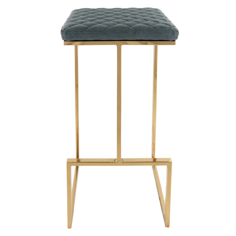 LeisureMod Quincy Quilted Stitched Leather Bar Stools With Gold Metal Frame - QSG29BU