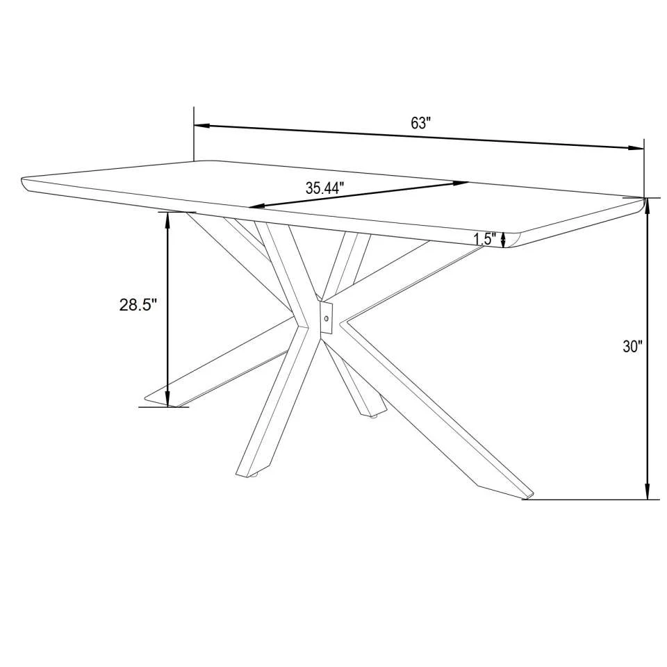 LeisureMod Ravenna 63" Rectangular Wood Dining Table With Modern Metal Base - Image 26