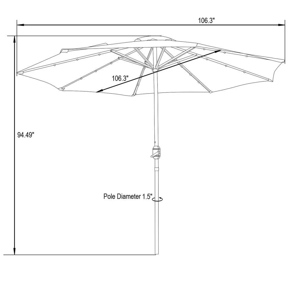 LeisureMod Sierra Modern 9 ft Steel Market Patio Umbrella With Solar Powerd LED & Tilt - Image 15