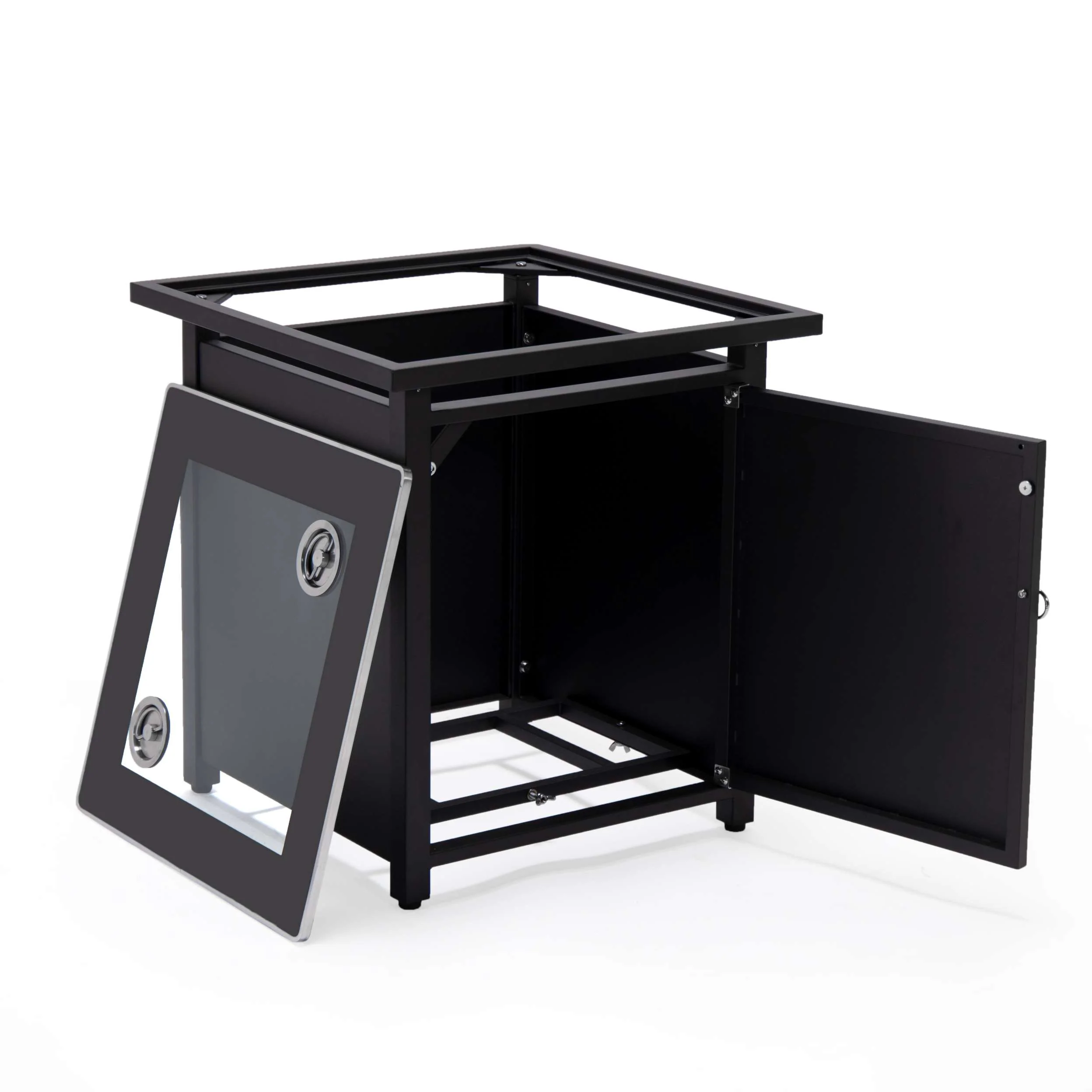 LeisureMod Walbrooke Modern Black Patio Conversation With Square Fire Pit & Tank Holder - Image 33