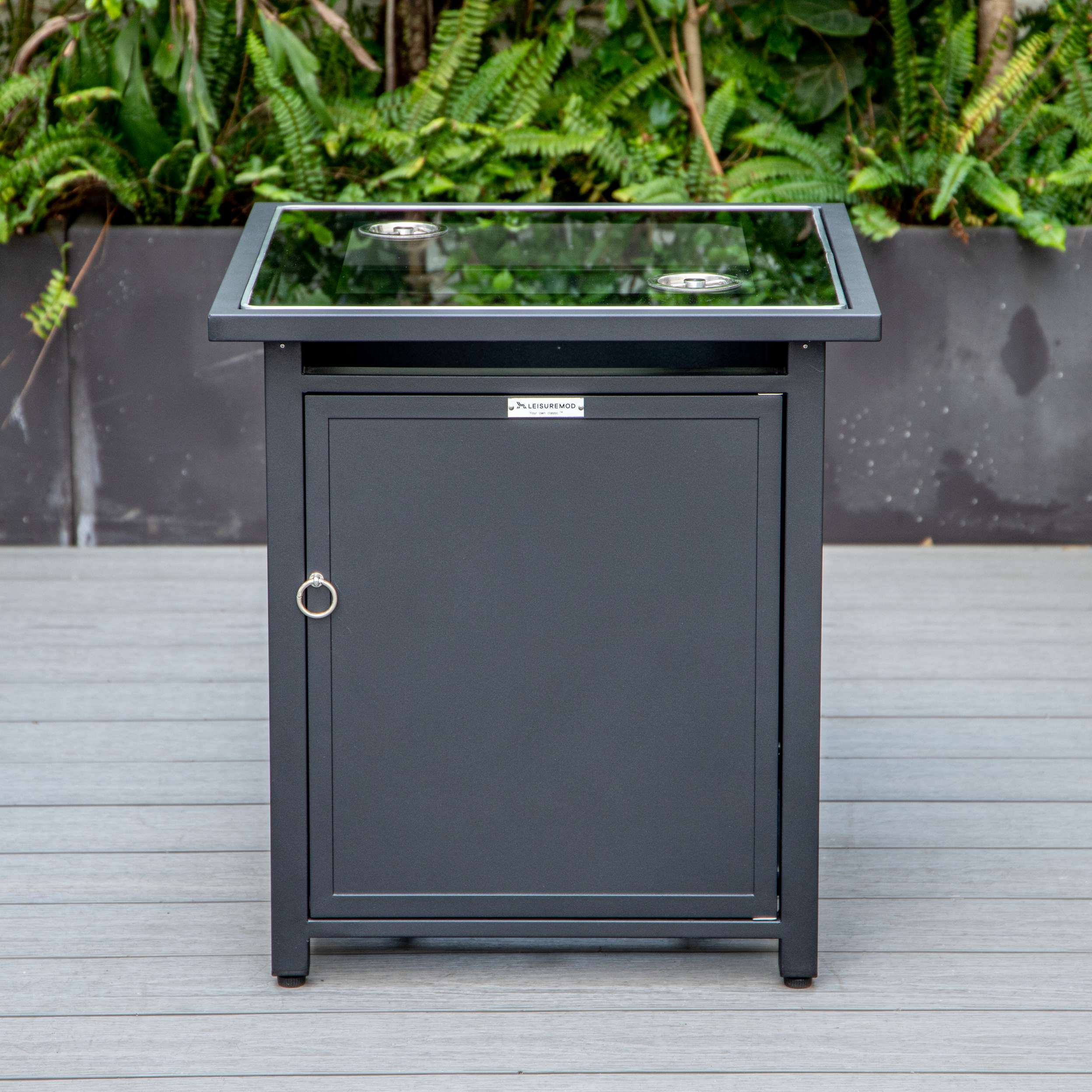 LeisureMod Walbrooke Modern Black Patio Conversation With Square Fire Pit & Tank Holder - Image 67