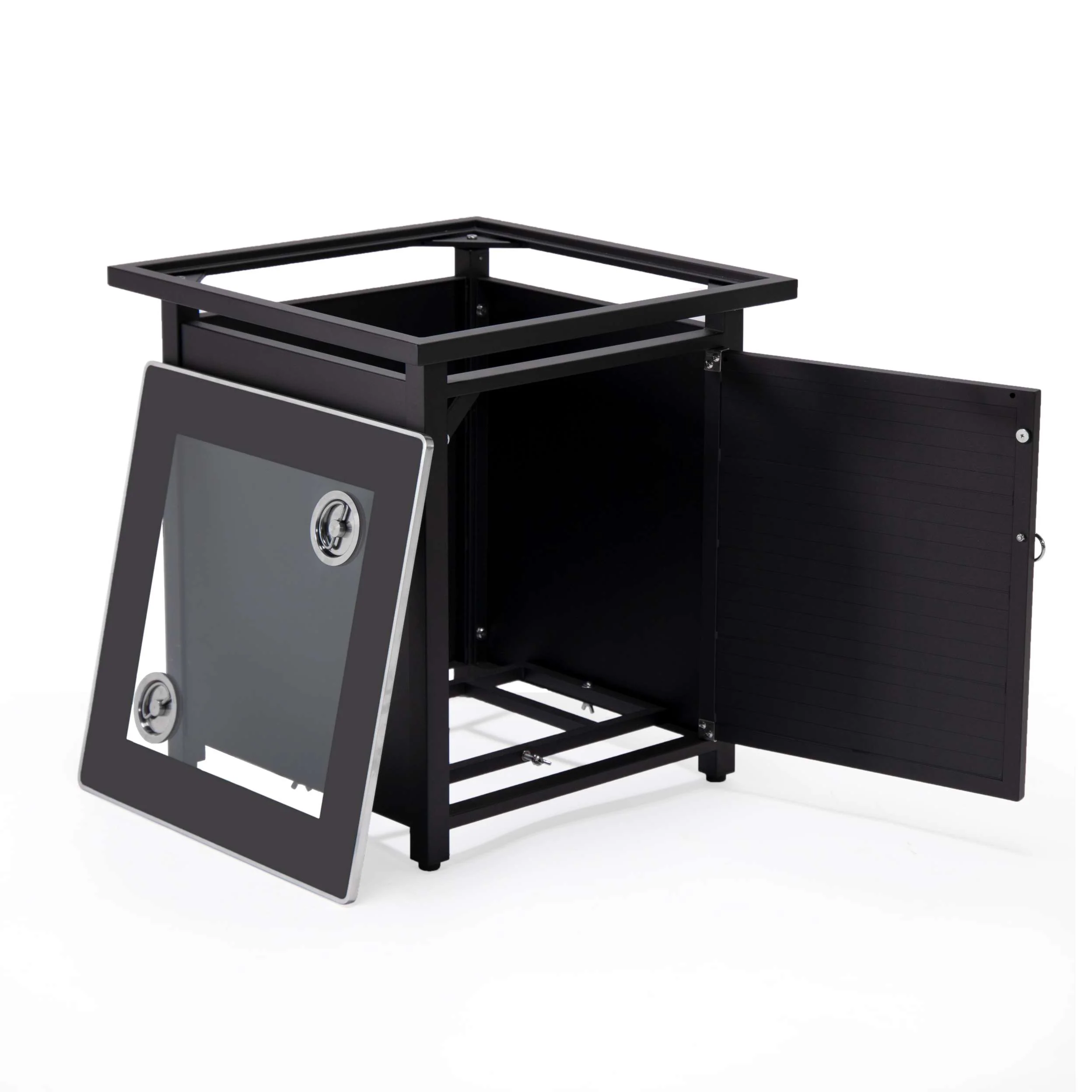 LeisureMod Walbrooke Modern Black Patio Conversation With Square Fire Pit With Slats Design & Tank Holder - Image 61