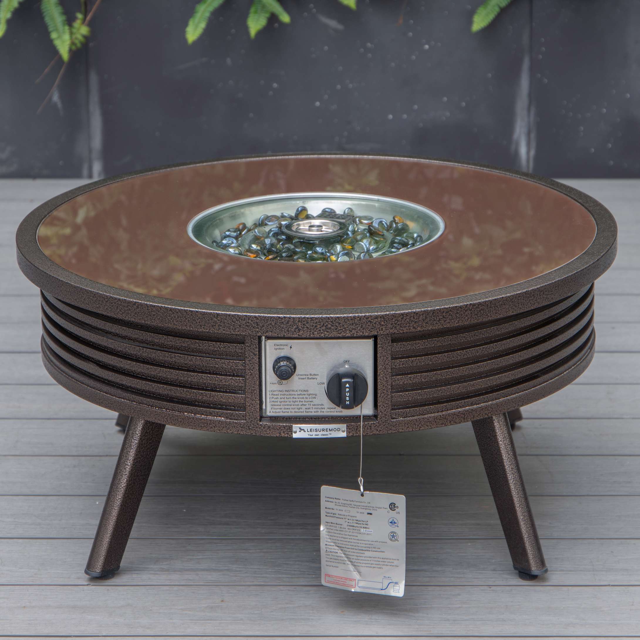 LeisureMod Walbrooke Modern Brown Patio Conversation With Round Fire Pit & Tank Holder - Image 21