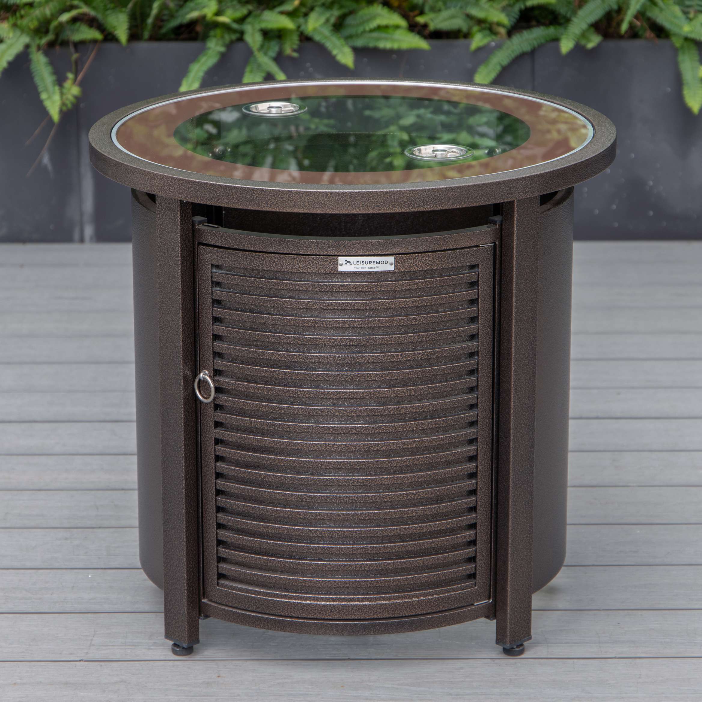 LeisureMod Walbrooke Modern Brown Patio Conversation With Round Fire Pit & Tank Holder - Image 40