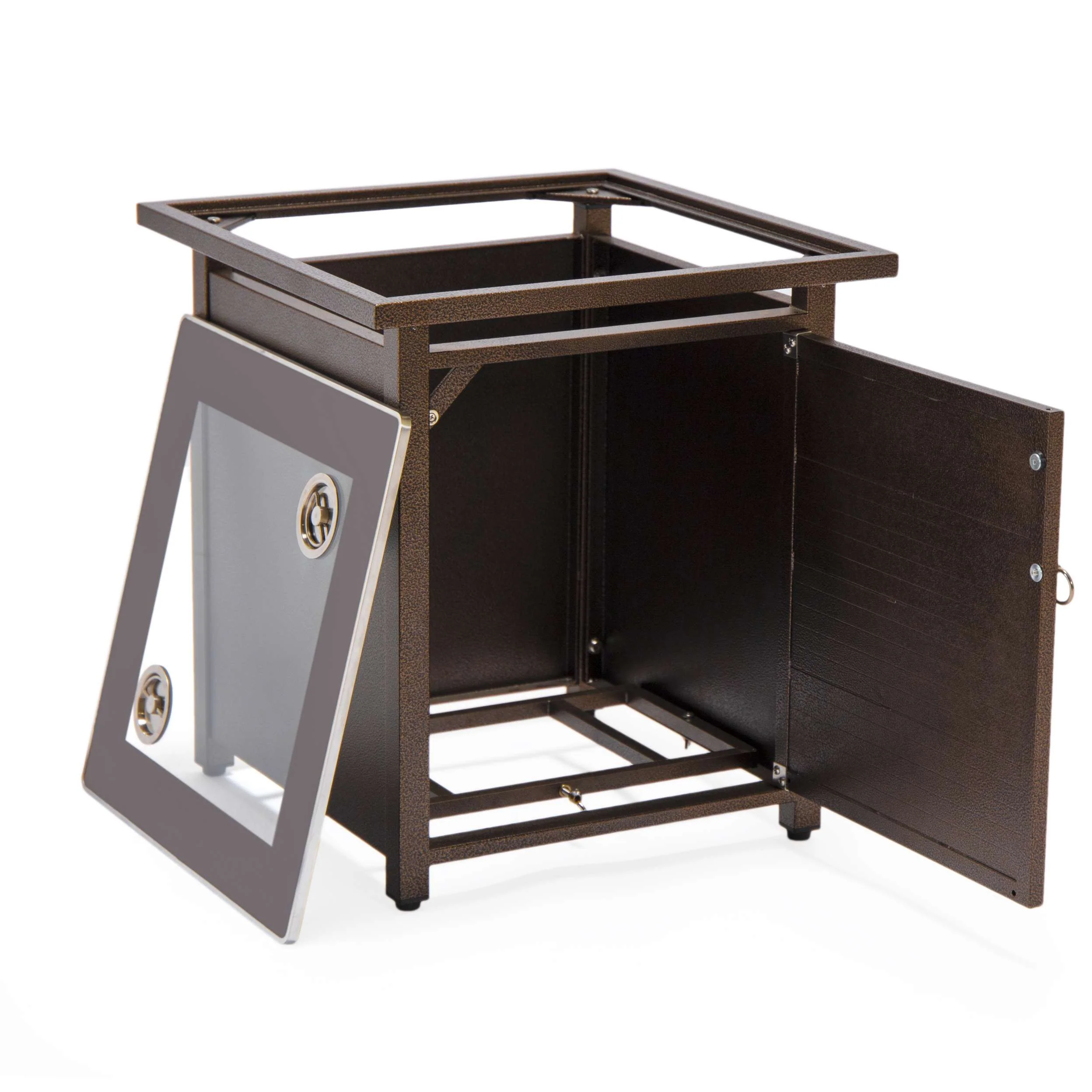 LeisureMod Walbrooke Modern Brown Patio Conversation With Square Fire Pit & Tank Holder - Image 121