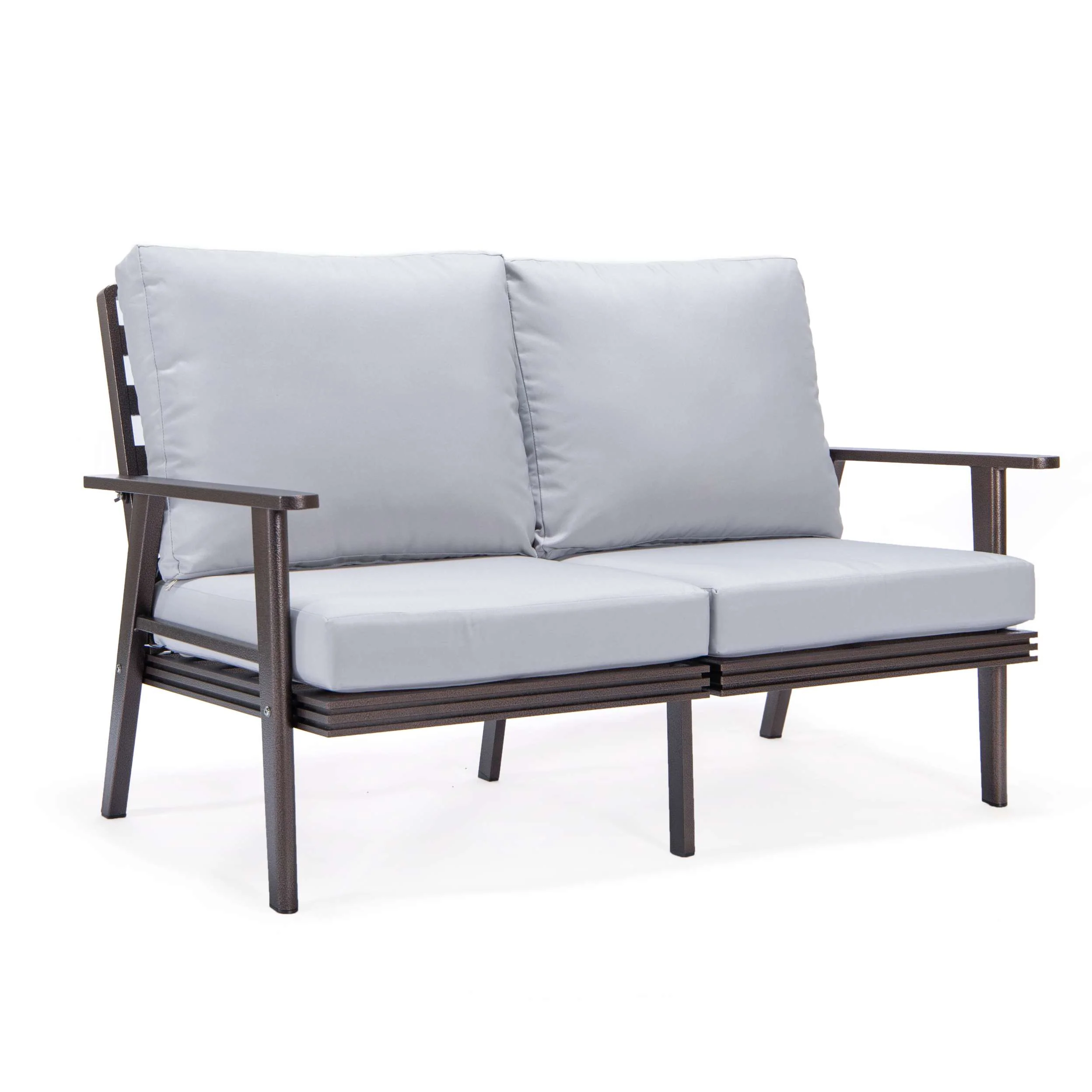 Leisuremod Walbrooke Modern Outdoor Patio Loveseat with Brown Aluminum Frame and Removable Cushions For Patio and Backyard Garden - Image 48