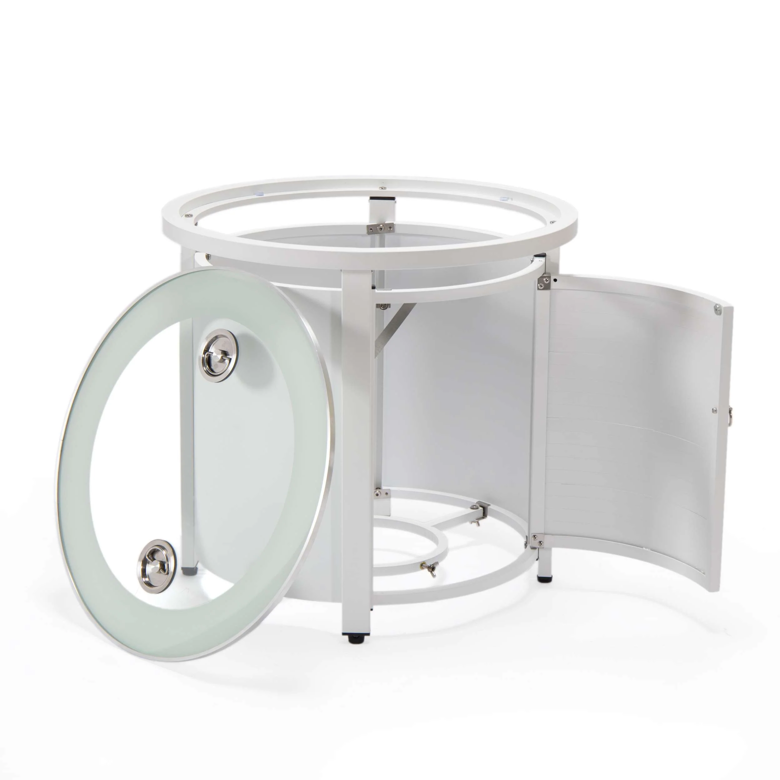 LeisureMod Walbrooke Modern White Patio Conversation With Round Fire Pit & Tank Holder - Image 105
