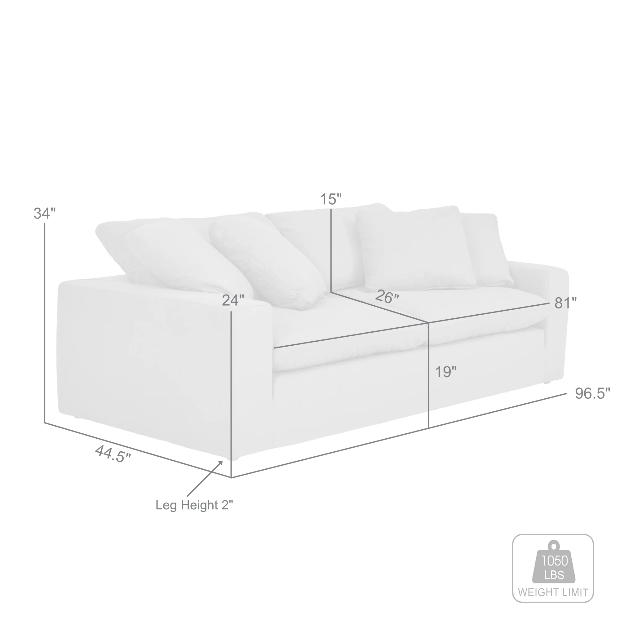 Liberty 96.5" Upholstered Sofa in Slate Gray By Armen Living - Image 24