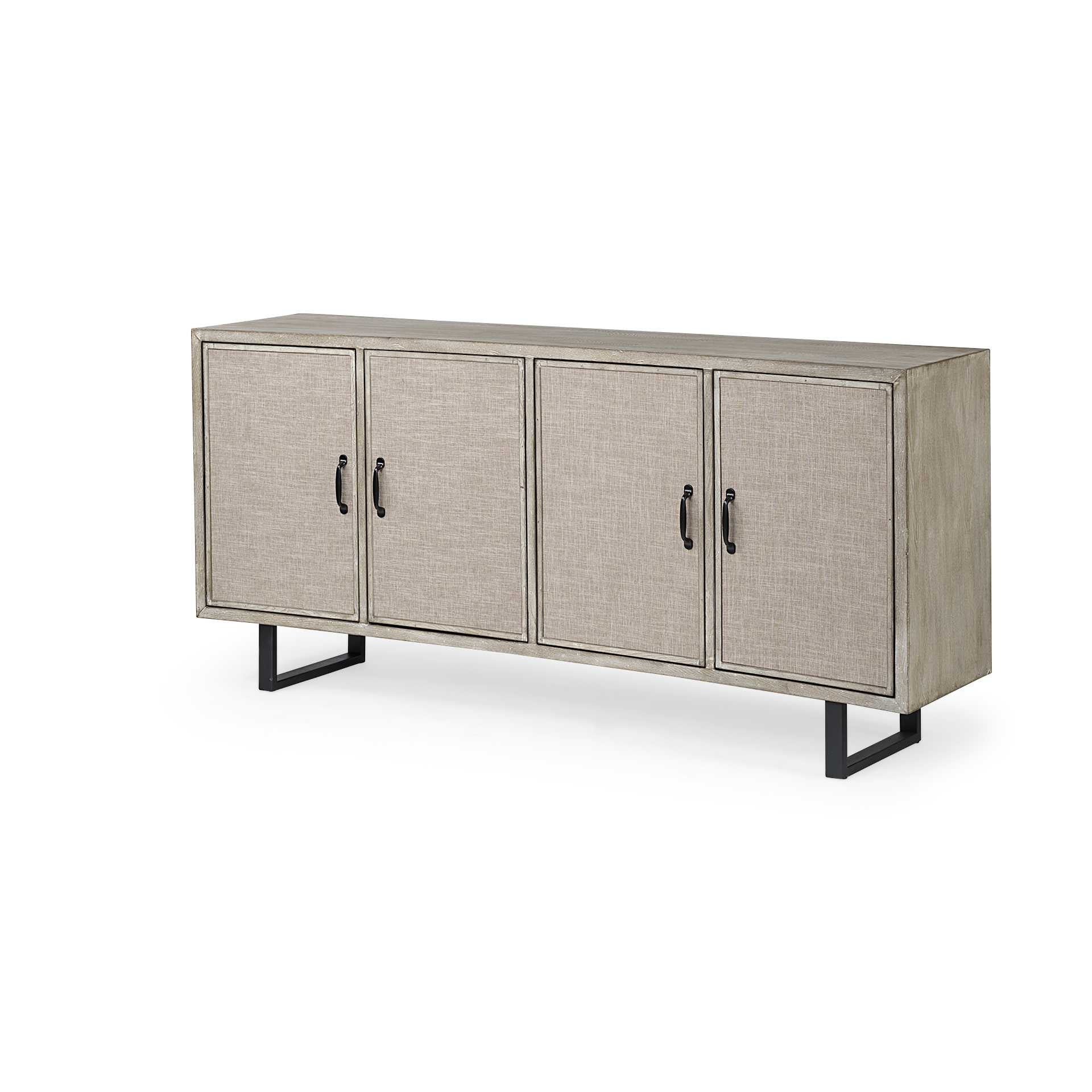 Light Brown Solid Wood Sideboard With 4 Fabric Covered Cabinet Doors By Homeroots