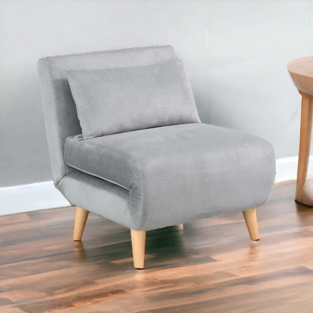 Light Gray and Natural Upholstered Convertible Chair And Toss Pillow By Homeroots