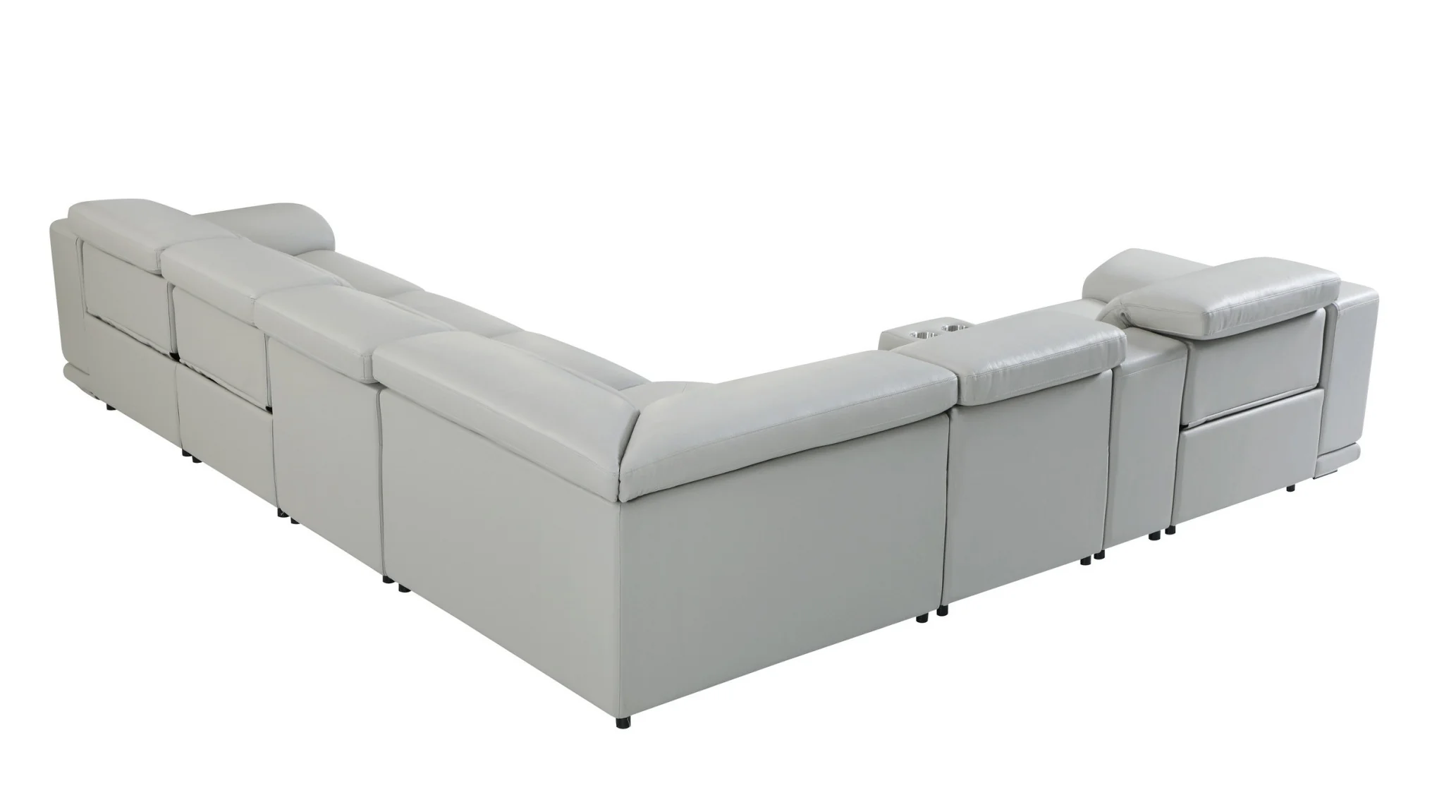 Light Gray Italian Leather Power Reclining L Shaped Seven Piece Corner Sectional With Console By Homeroots