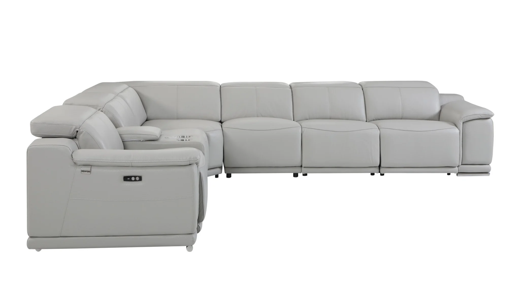 Light Gray Italian Leather Power Reclining L Shaped Seven Piece Corner Sectional With Console By Homeroots - Image 3
