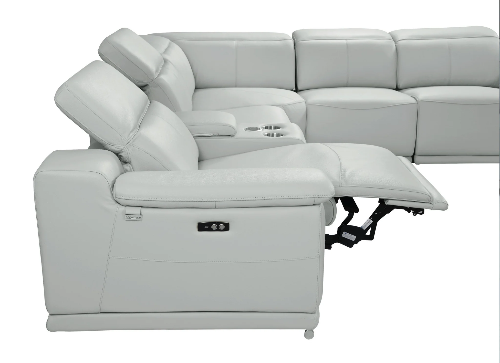 Light Gray Italian Leather Power Reclining L Shaped Seven Piece Corner Sectional With Console By Homeroots - Image 7