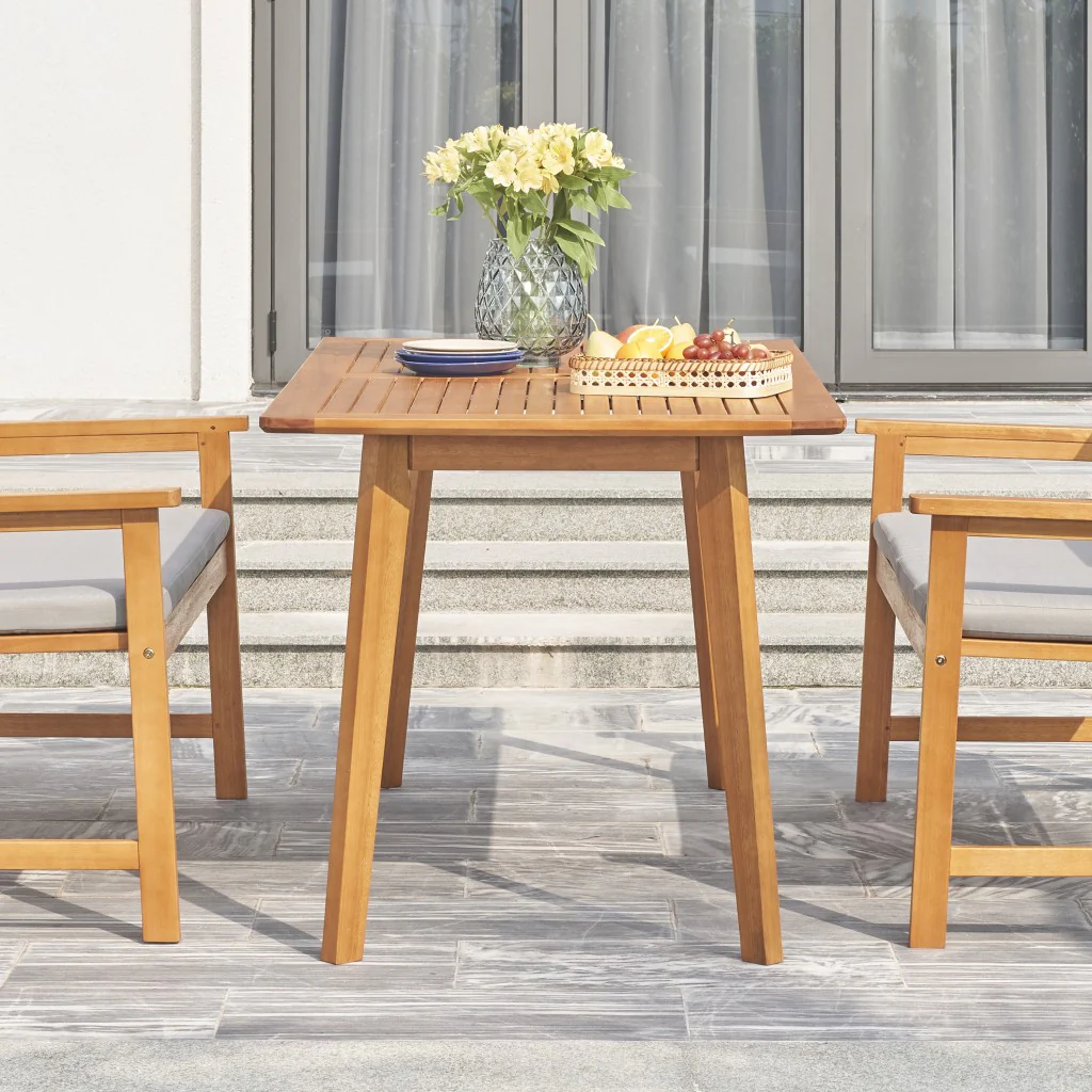 Light Wood Dining Table with Slatted Top By Homeroots