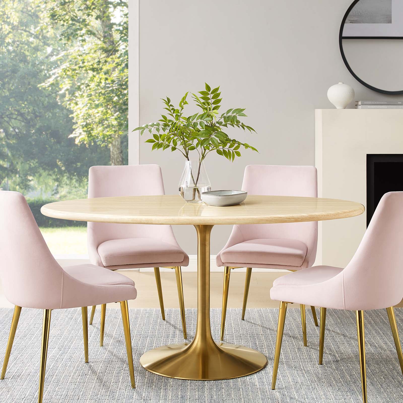 Lippa 60” Oval Artificial Travertine  Dining Table By Modway - EEI-6759