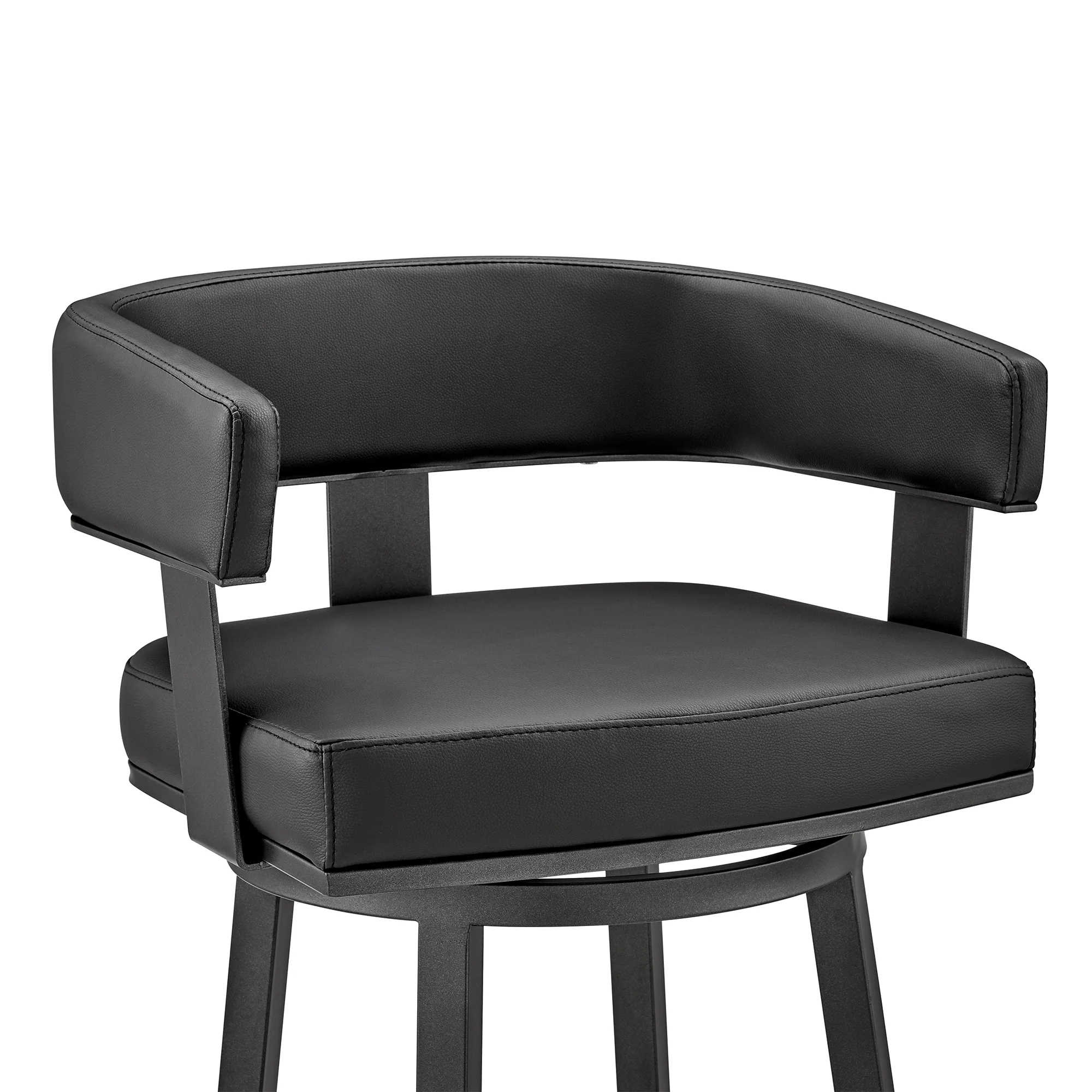 Lorin 26" Counter Height Swivel Bar Stool in Black Finish and Black Faux Leather By Armen Living - Image 7