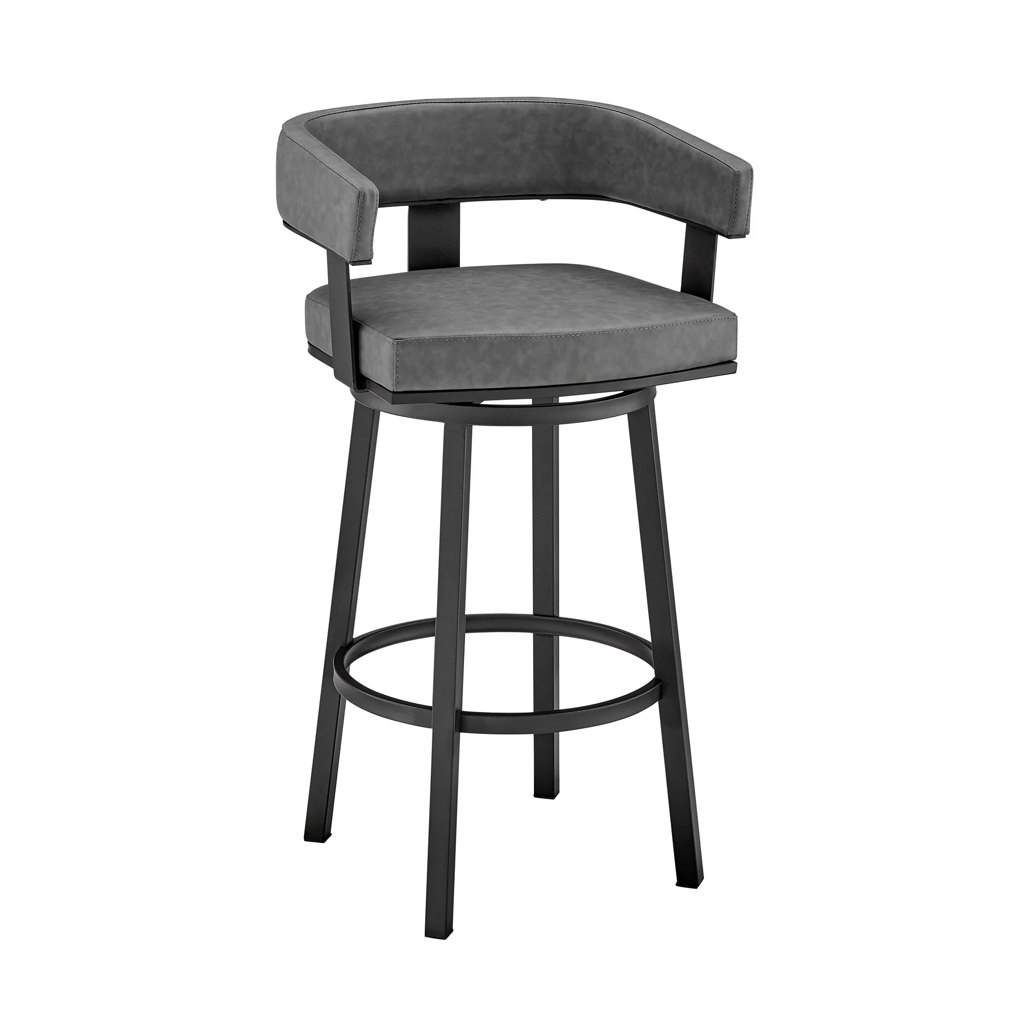 Lorin 26" Counter Height Swivel Bar Stool in Black Finish and Gray Faux Leather By Armen Living - Image 2