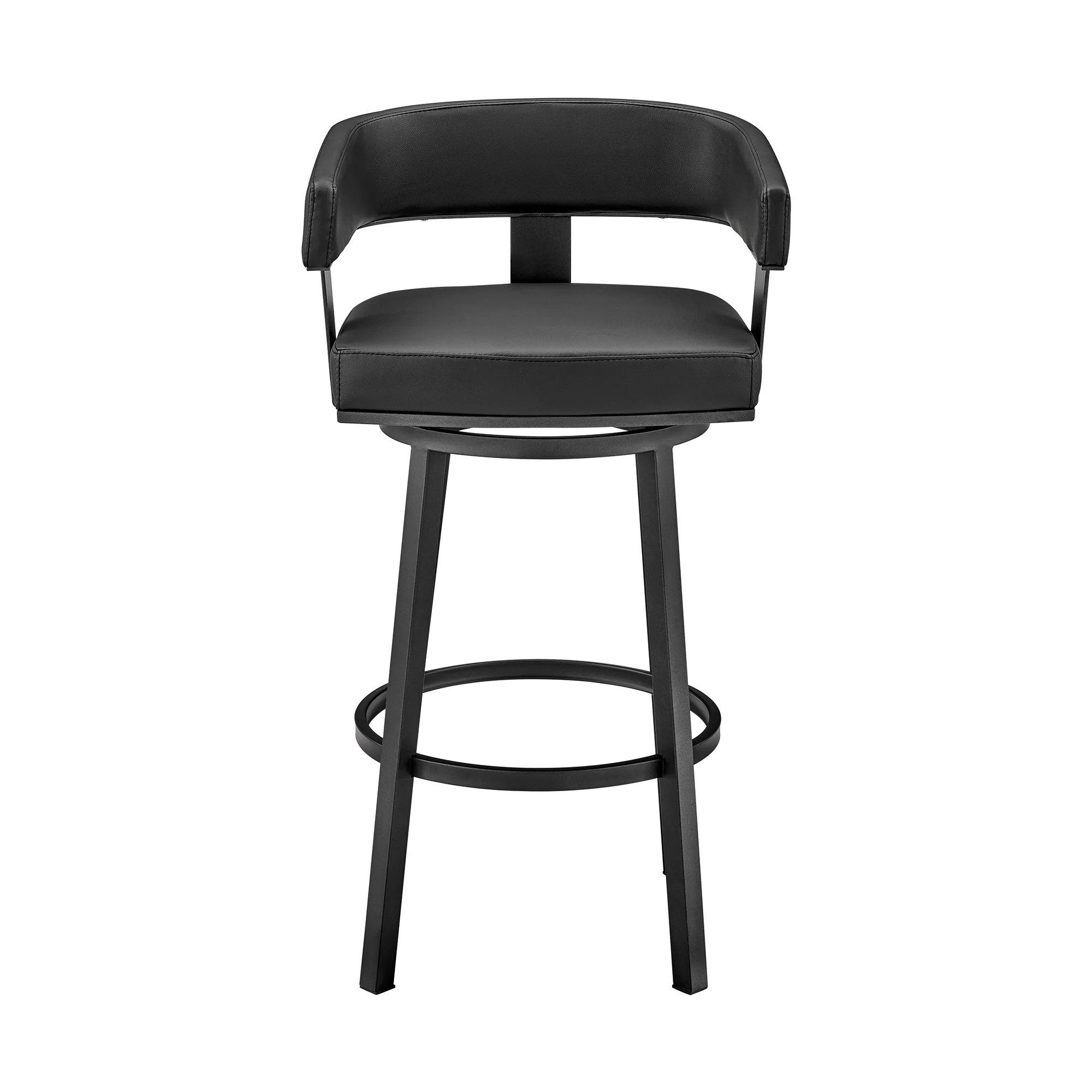 Lorin 30" Bar Height Swivel Bar Stool in Black Finish and Black Faux Leather By Armen Living - Image 3
