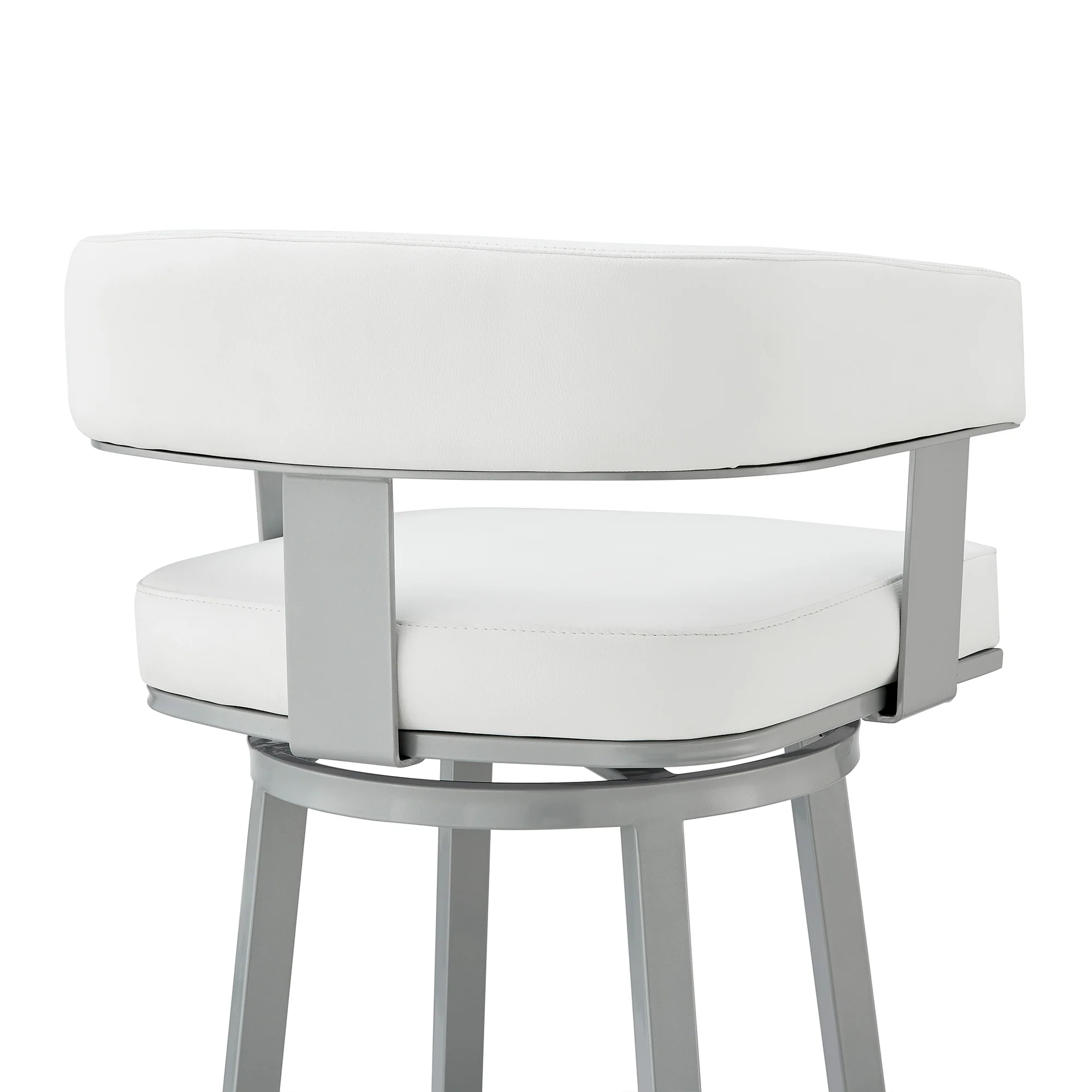 Lorin 30" Bar Height Swivel Bar Stool in Silver Finish with White Faux Leather By Armen Living - Image 9