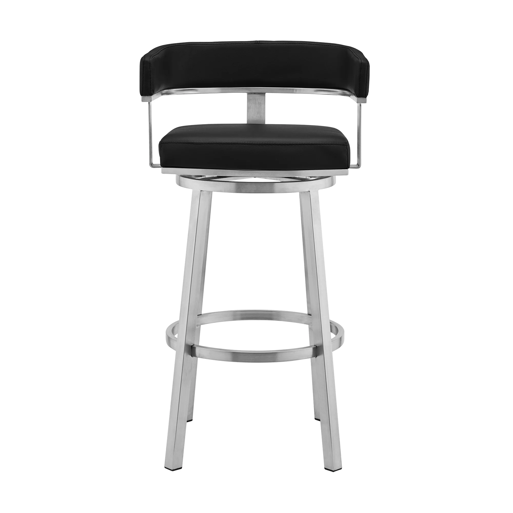 Lorin 30" Black Faux Leather and Brushed Stainless Steel Swivel Bar Stool By Armen Living - Image 3