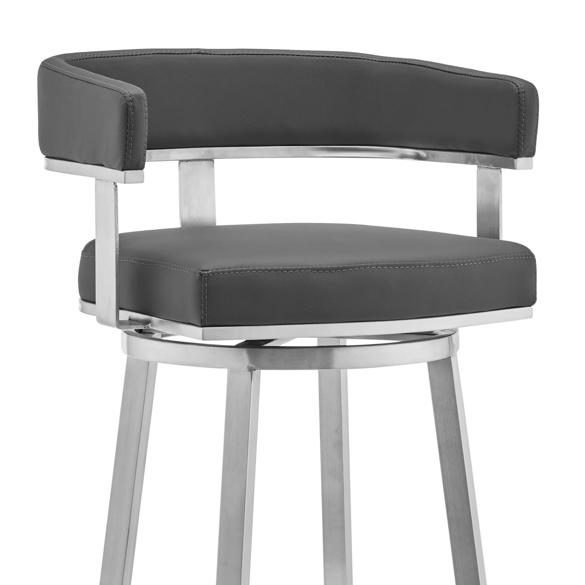 Lorin 30" Gray Faux Leather and Brushed Stainless Steel Swivel Bar Stool By Armen Living - Image 5