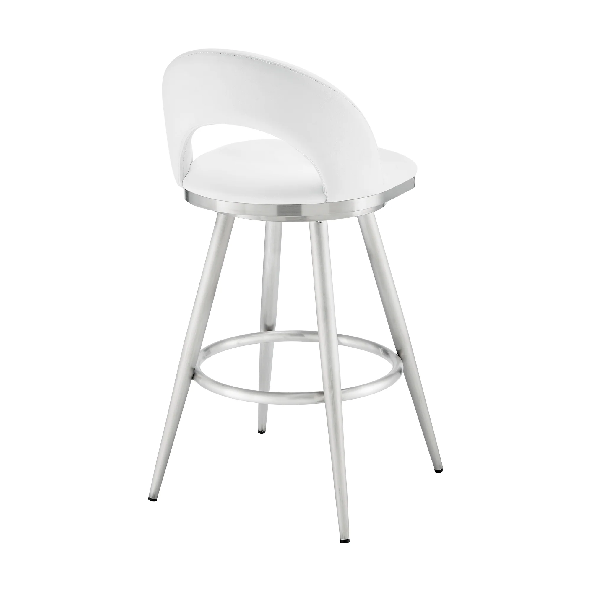 Lottech Swivel Bar Stool in Brushed Stainless Steel with Black Faux Leather By Armen Living - Image 25