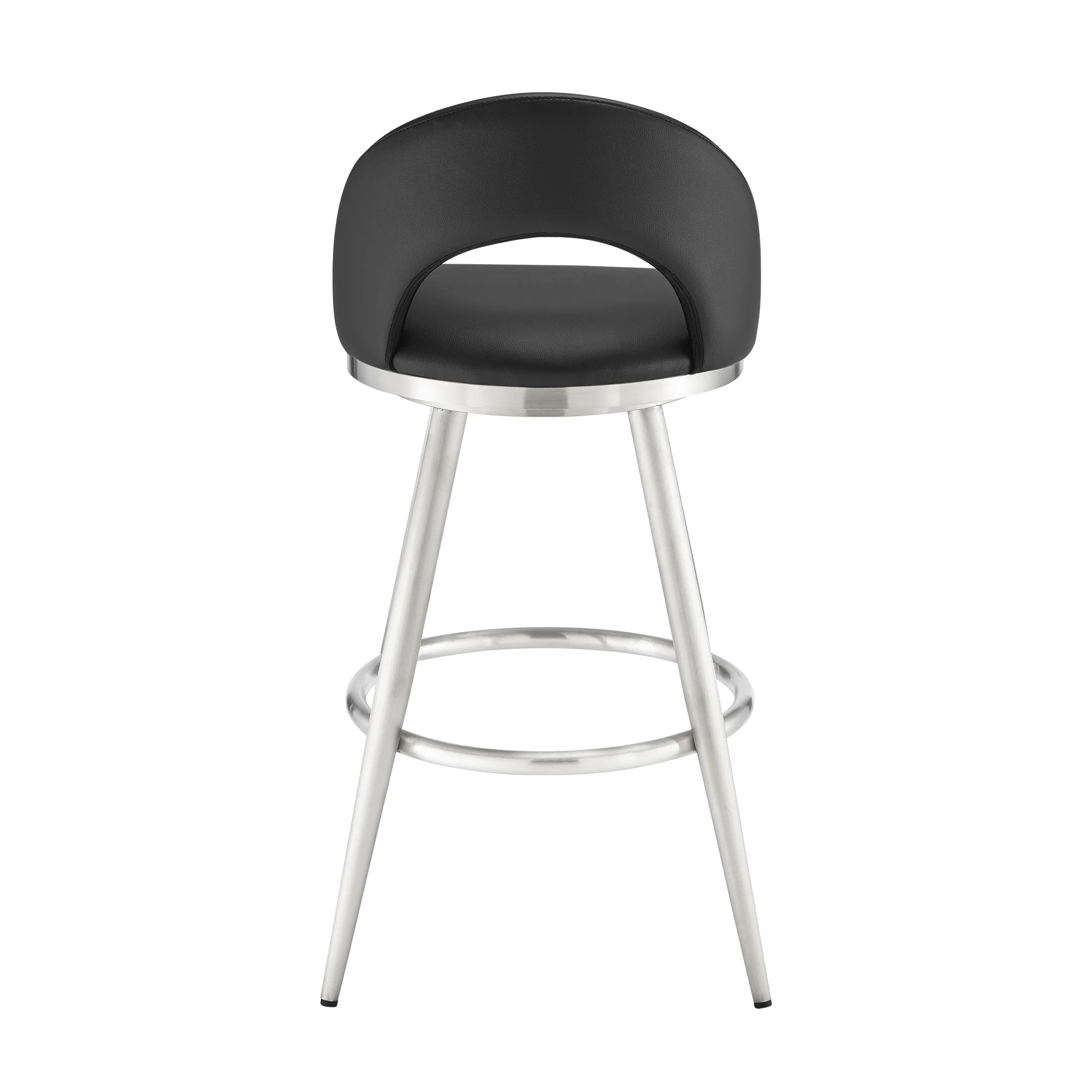 Lottech Swivel Bar Stool in Brushed Stainless Steel with Black Faux Leather By Armen Living - Image 6
