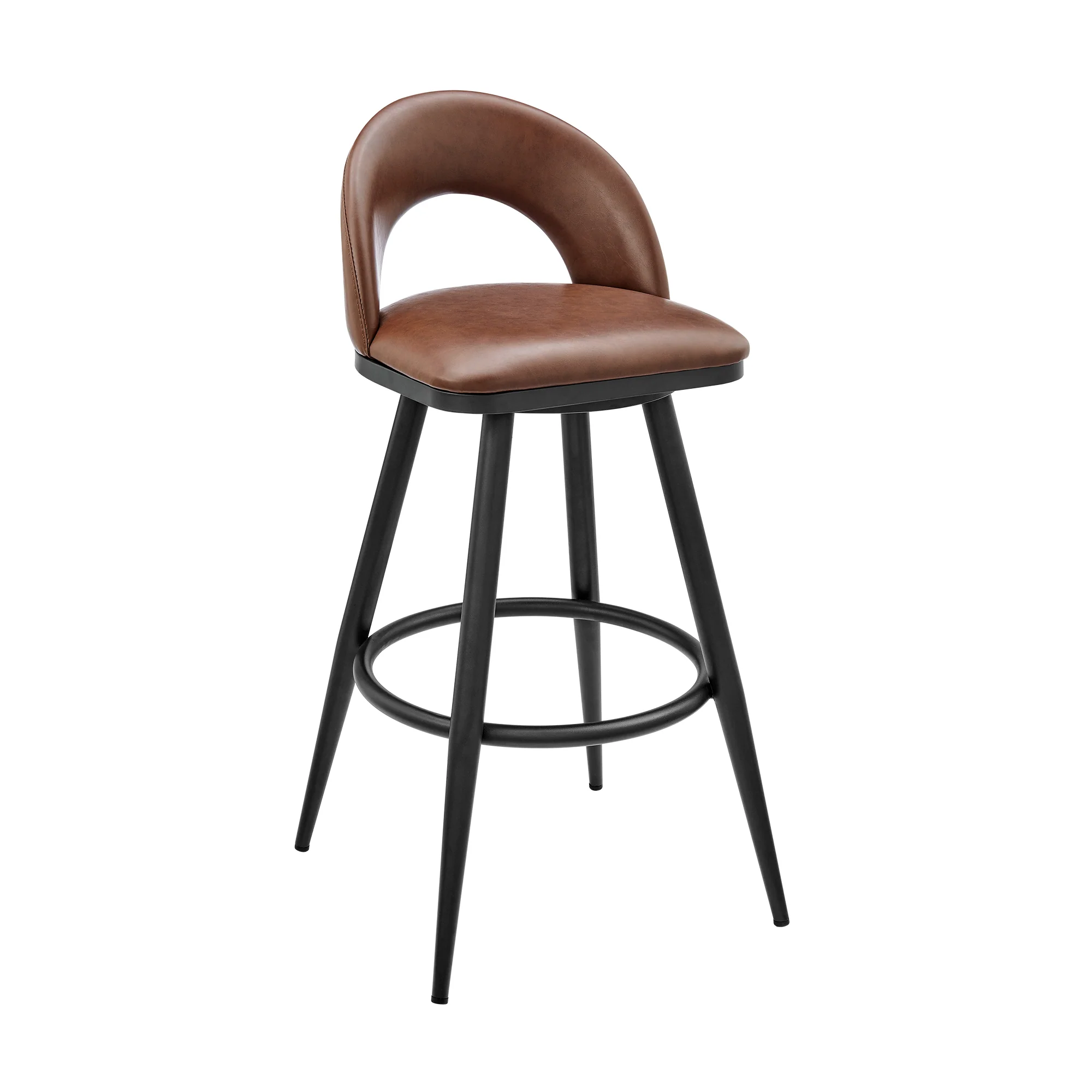 Lottech Swivel Counter Stool in Black Metal and Grey Faux Leather By Armen Living - Image 12