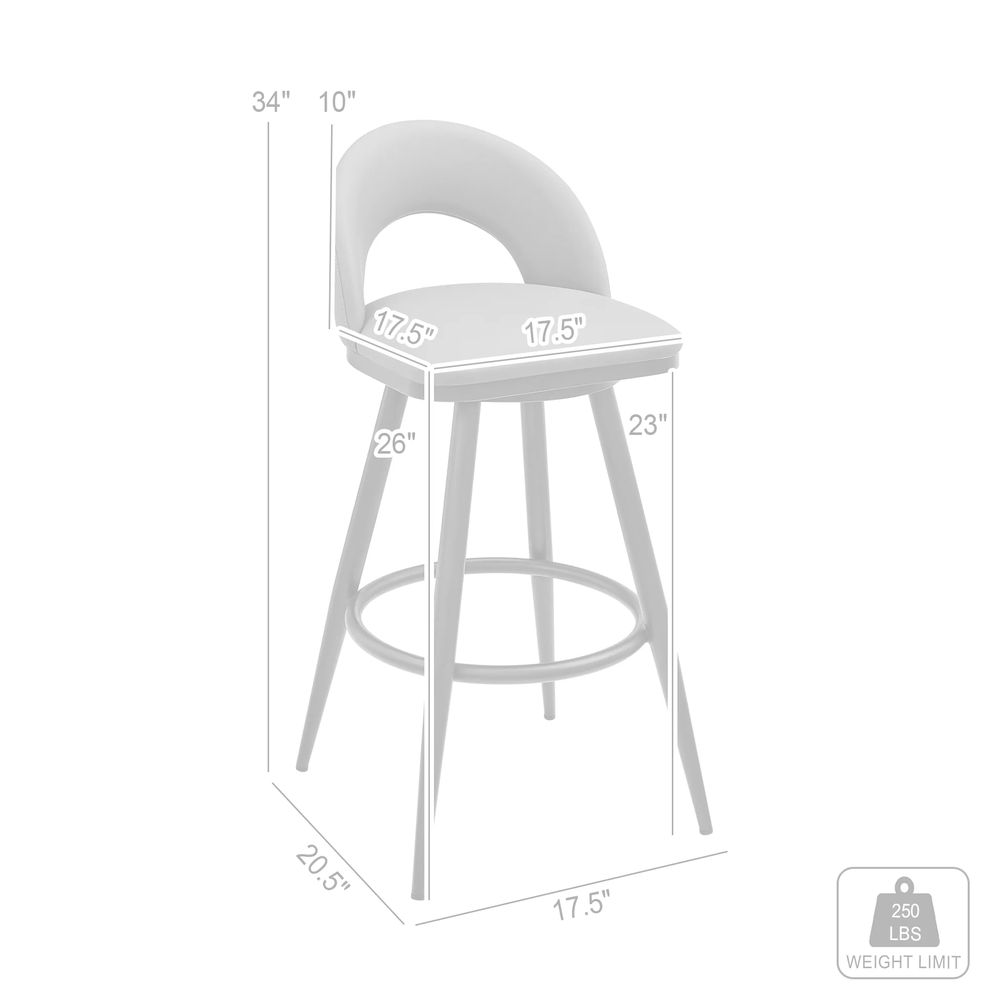 Lottech Swivel Counter Stool in Black Metal and Grey Faux Leather By Armen Living - Image 19