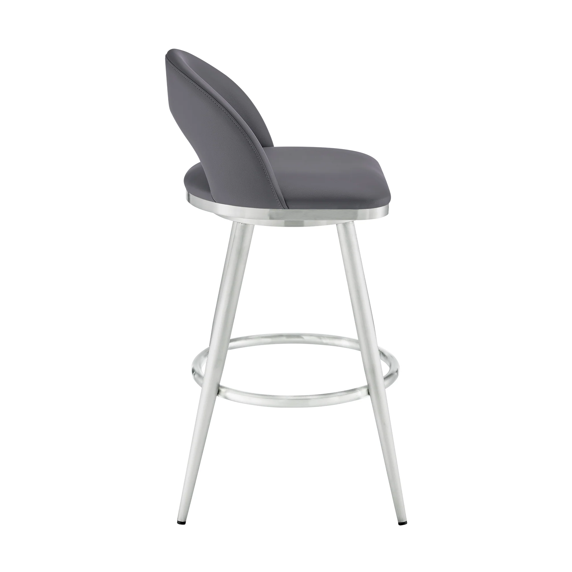 Lottech Swivel Counter Stool in Brushed Stainless Steel and Black Faux Leather By Armen Living - Image 14