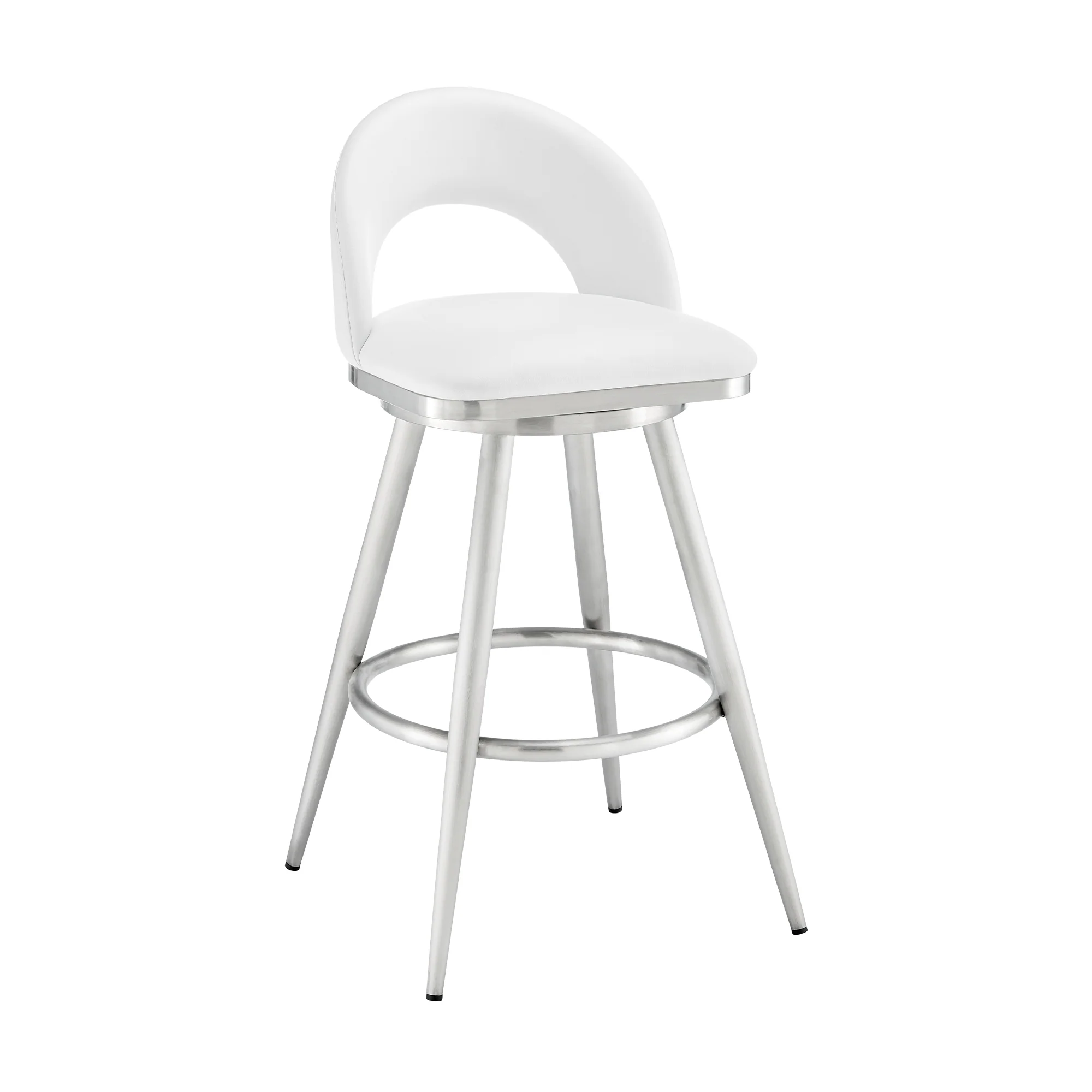 Lottech Swivel Counter Stool in Brushed Stainless Steel and Black Faux Leather By Armen Living - Image 22