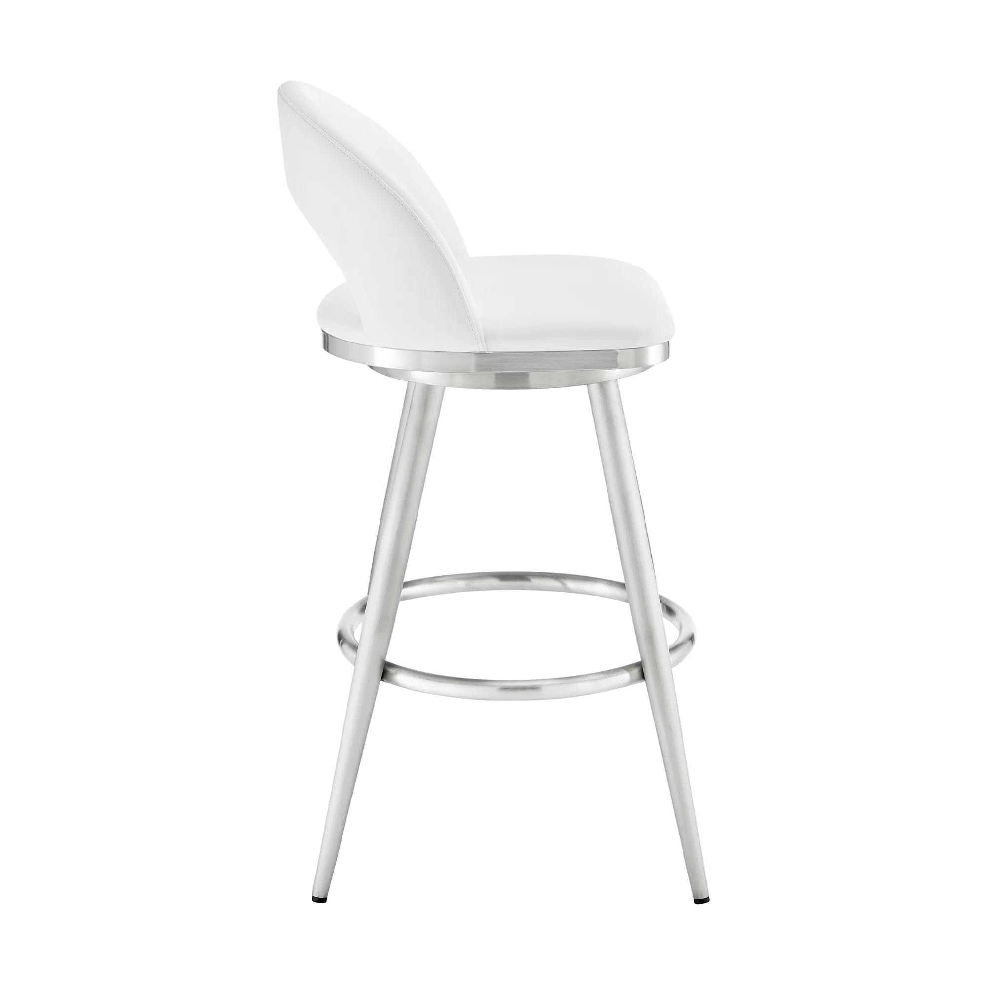 Lottech Swivel Counter Stool in Brushed Stainless Steel and Black Faux Leather By Armen Living - Image 24