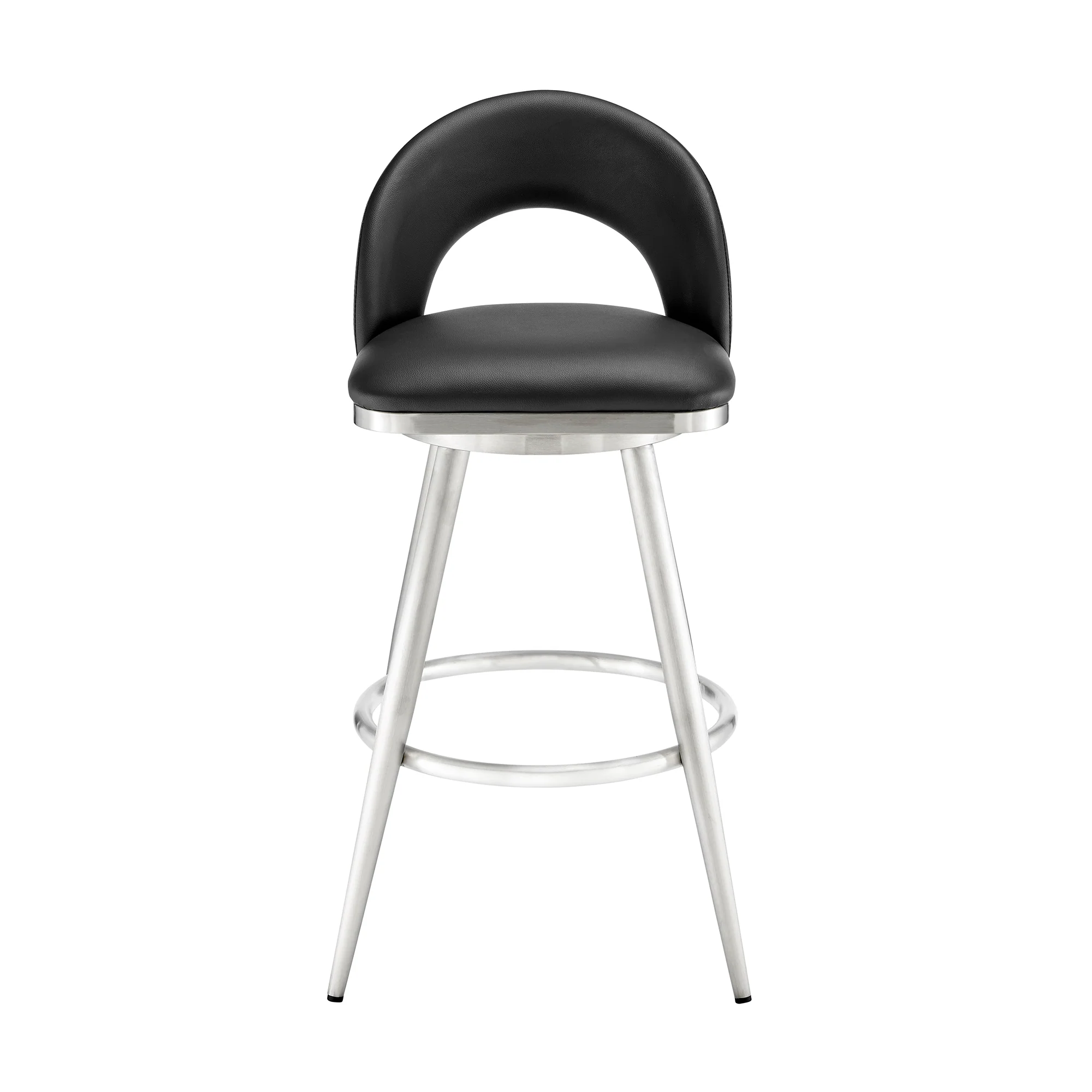 Lottech Swivel Counter Stool in Brushed Stainless Steel and Black Faux Leather By Armen Living - Image 3