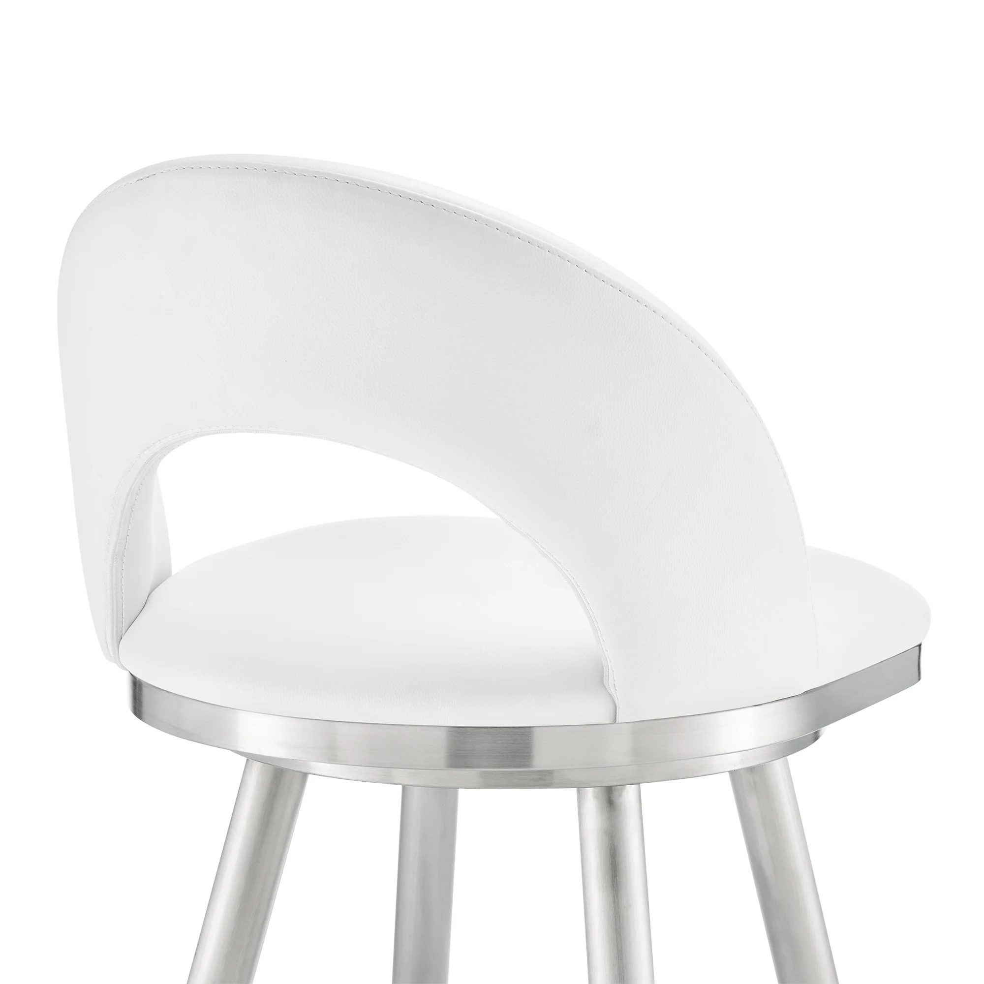 Lottech Swivel Counter Stool in Brushed Stainless Steel and Black Faux Leather By Armen Living - Image 30