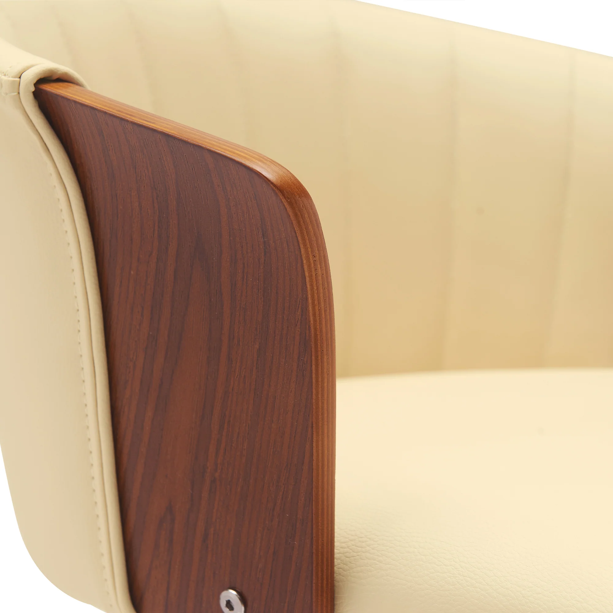 Lydia Adjustable Walnut Wood Bar Stool in Cream Faux Leather with Black Metal By Armen Living - Image 6