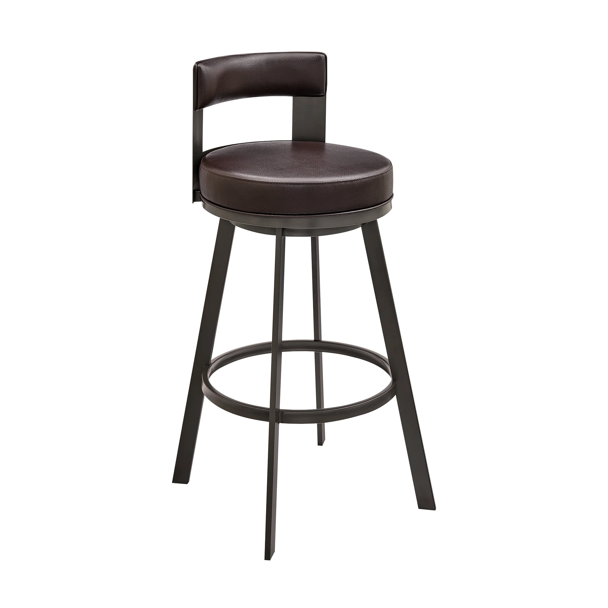 Lynof Swivel Bar Stool in Black Metal with Light Grey Faux Leather By Armen Living - Image 12